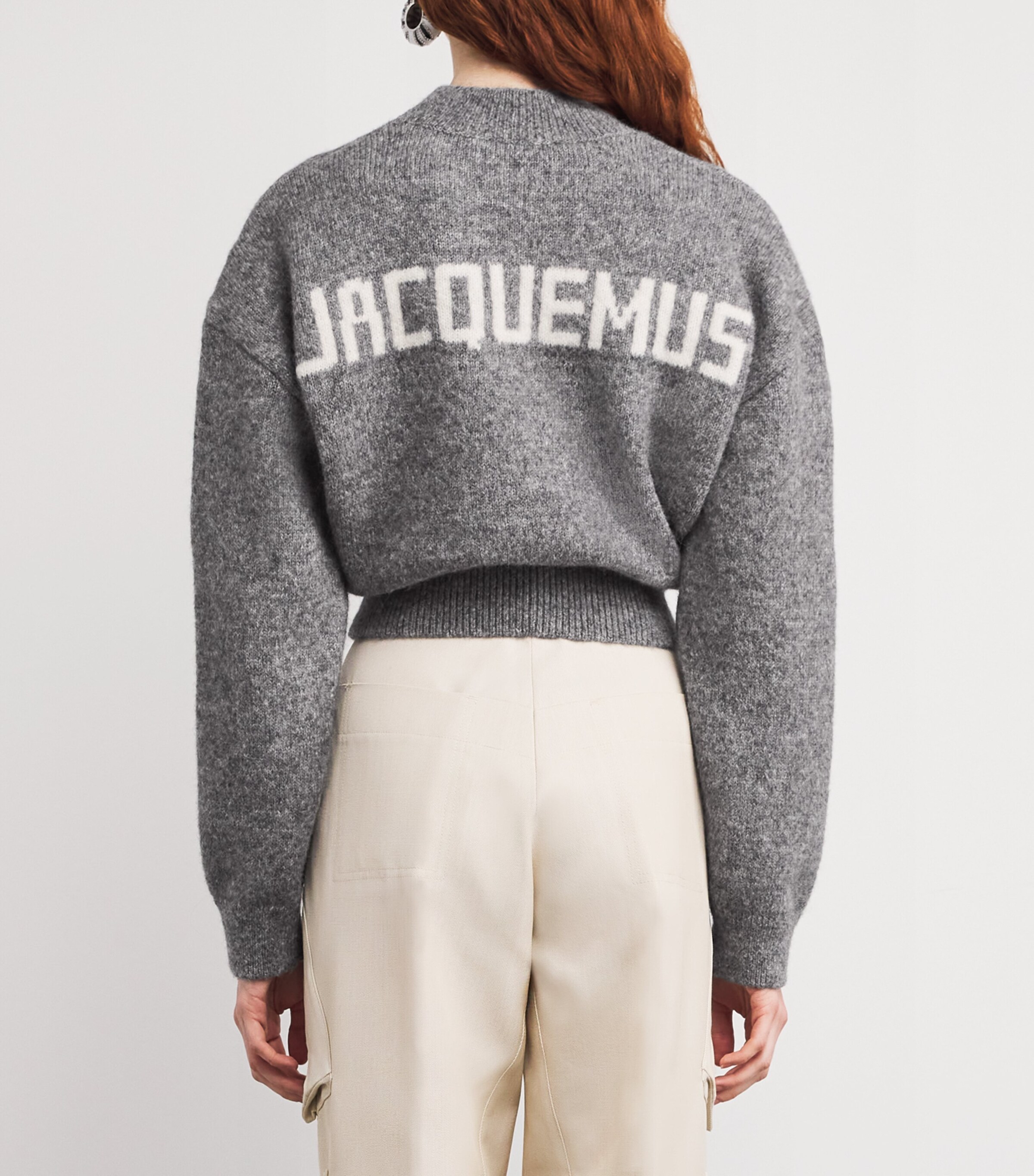 Jacquemus Womens Alpaca Wool-Blend Logo Sweater Grey Image 4
