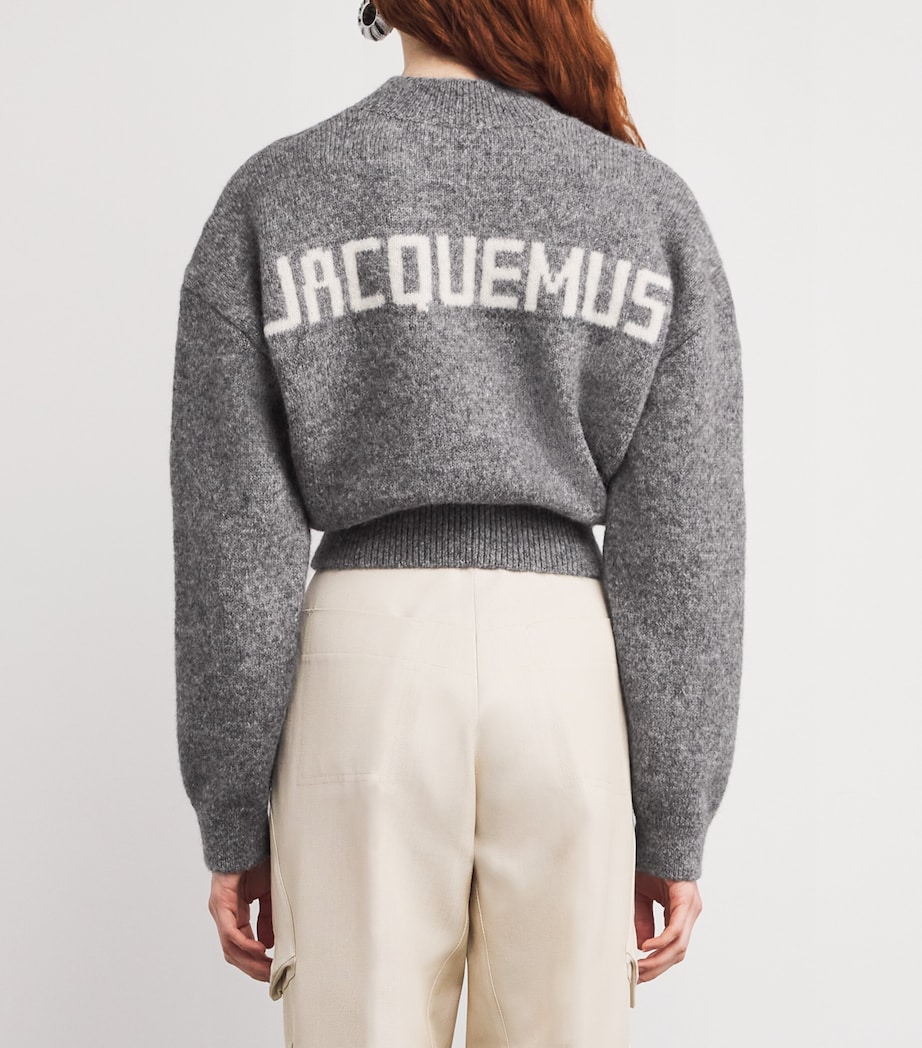 Jacquemus Womens Alpaca Wool-Blend Logo Sweater Grey Image 4