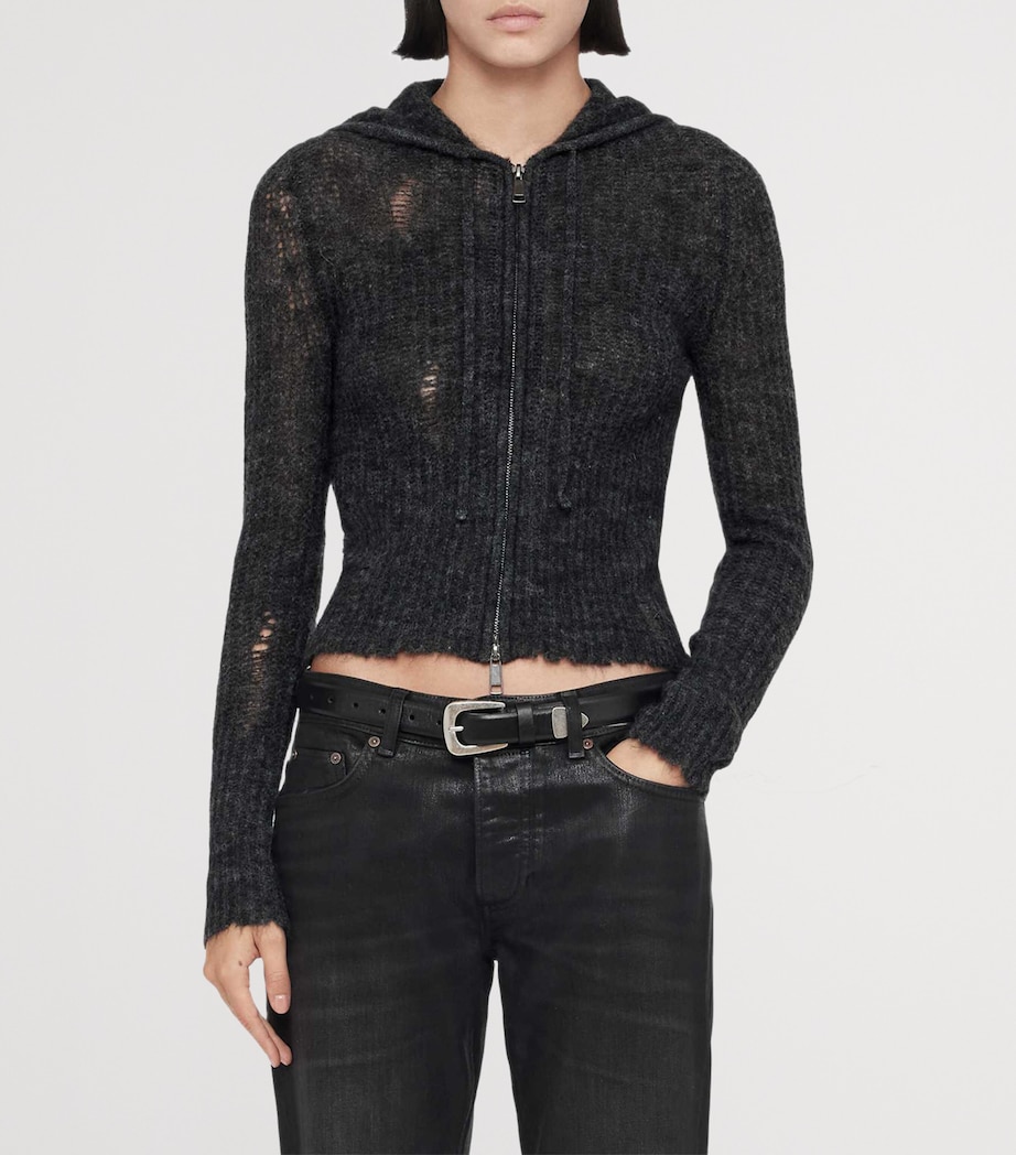 AllSaints Womens Mabel Hoodie Charcoal Grey Image 3