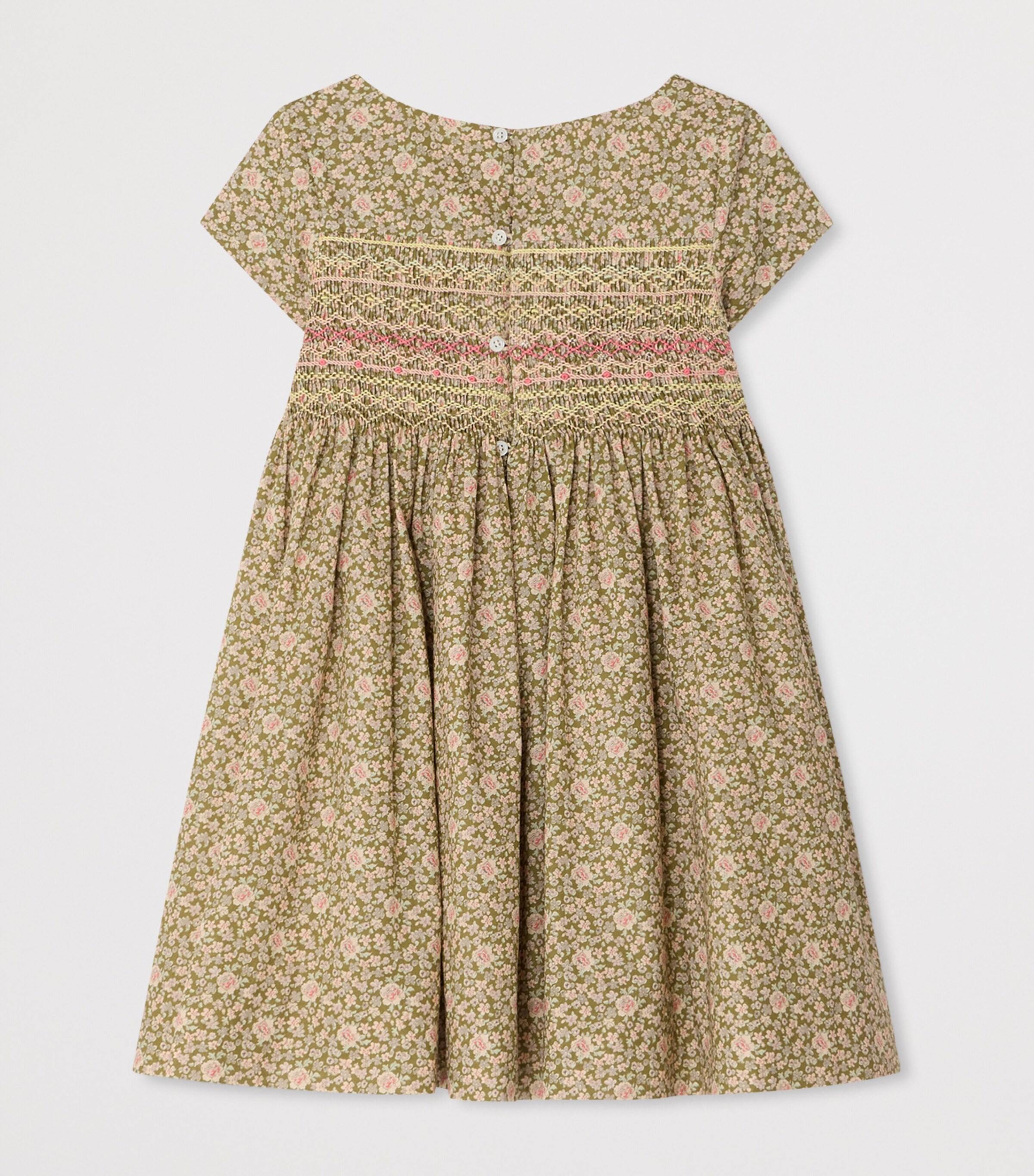 Bonpoint Cotton Floral Duchesse Dress (10-12 Years) Fleurs Tilleul Image 2