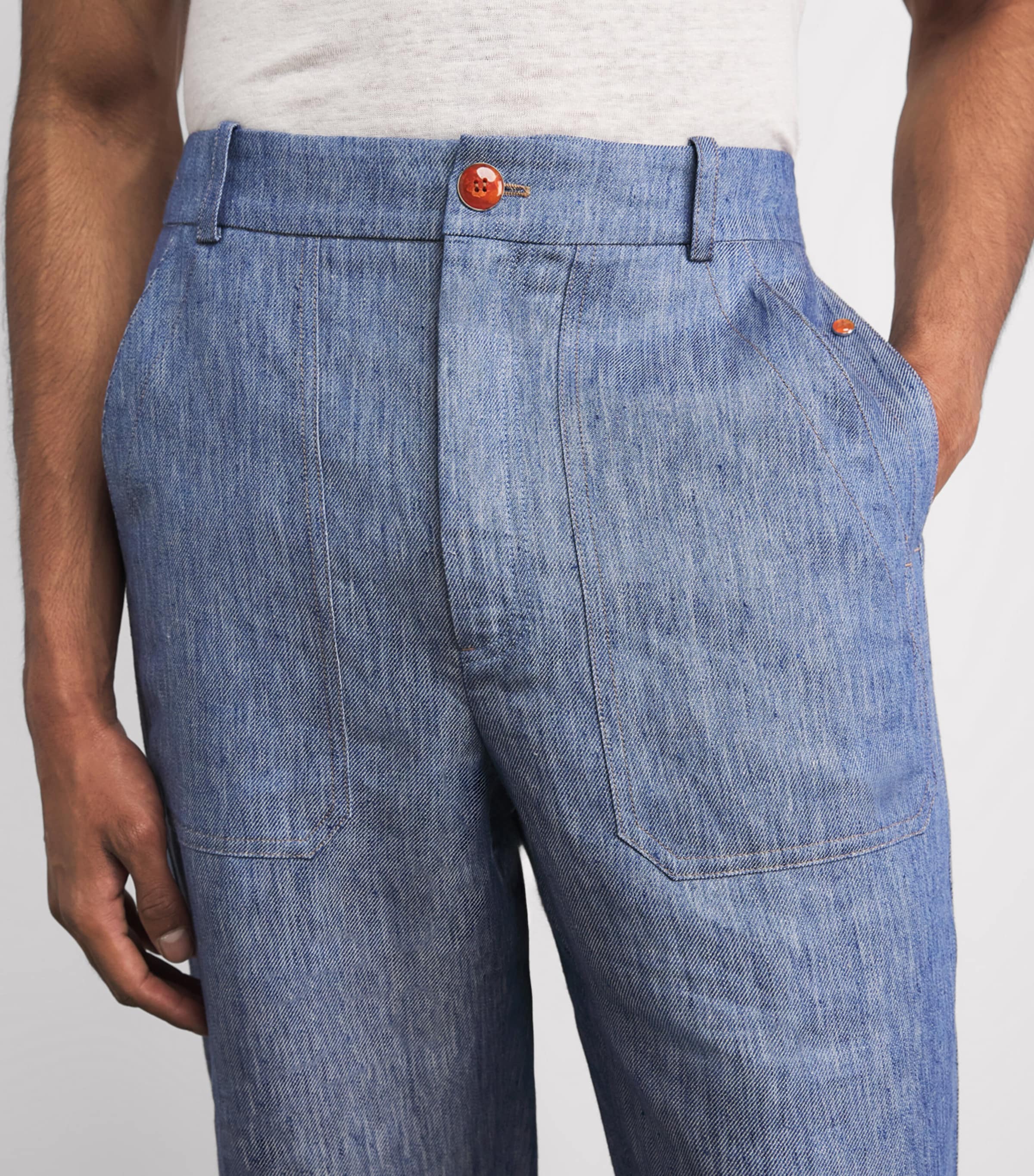 GOD'S TRUE CASHMERE Mens Linen-Denim Straight Trousers Carnelian Image 3