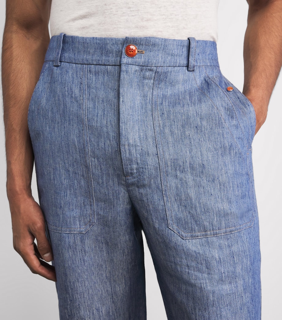 GOD'S TRUE CASHMERE Mens Linen-Denim Straight Trousers Carnelian Image 3