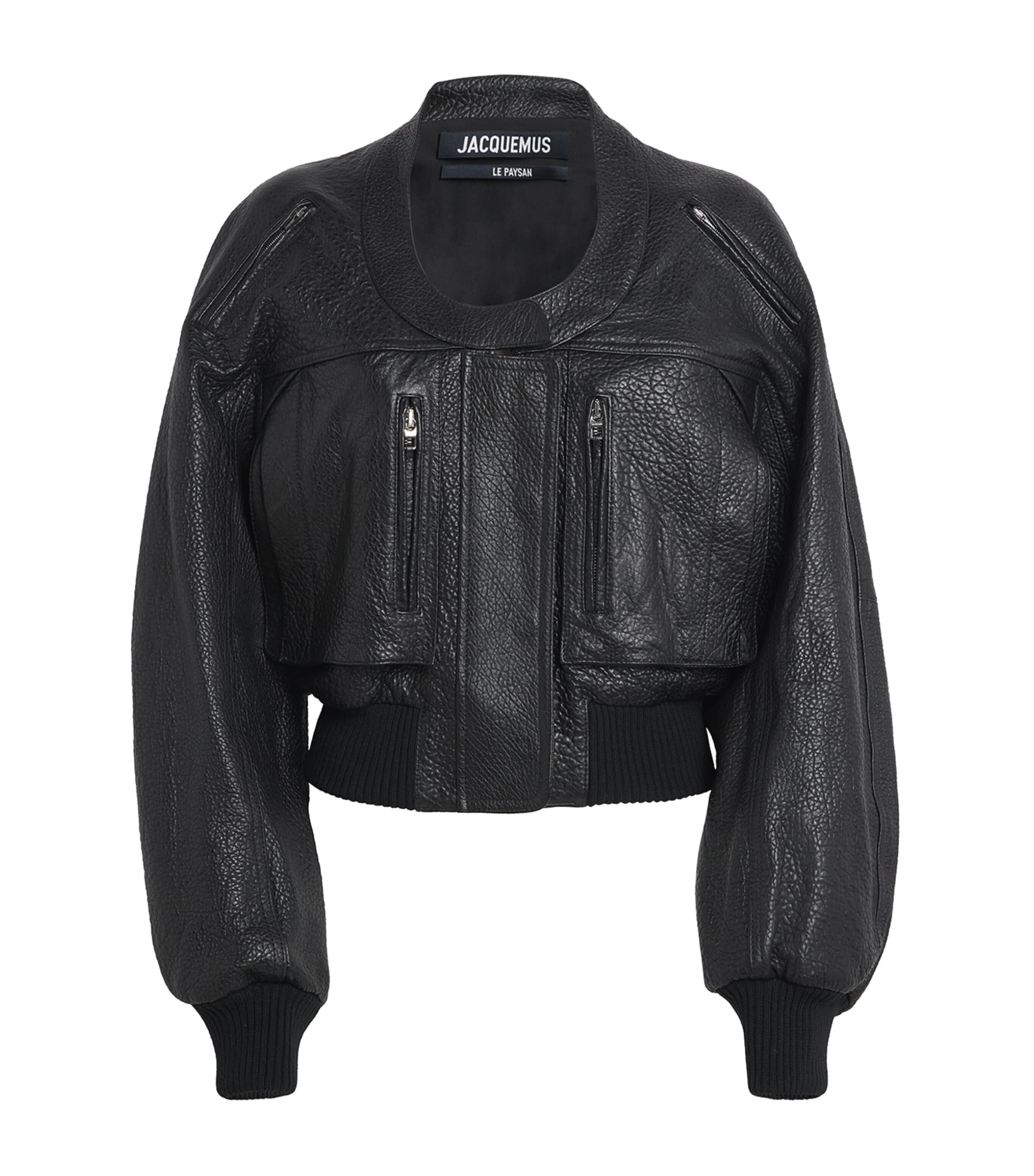 Jacquemus Gained Leather Bomber Jacket In Black