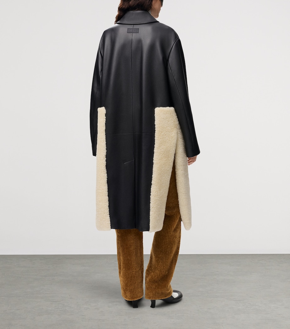 LOEWE Womens Nappa Lambskin Shearling-Trim Coat Black Image 4
