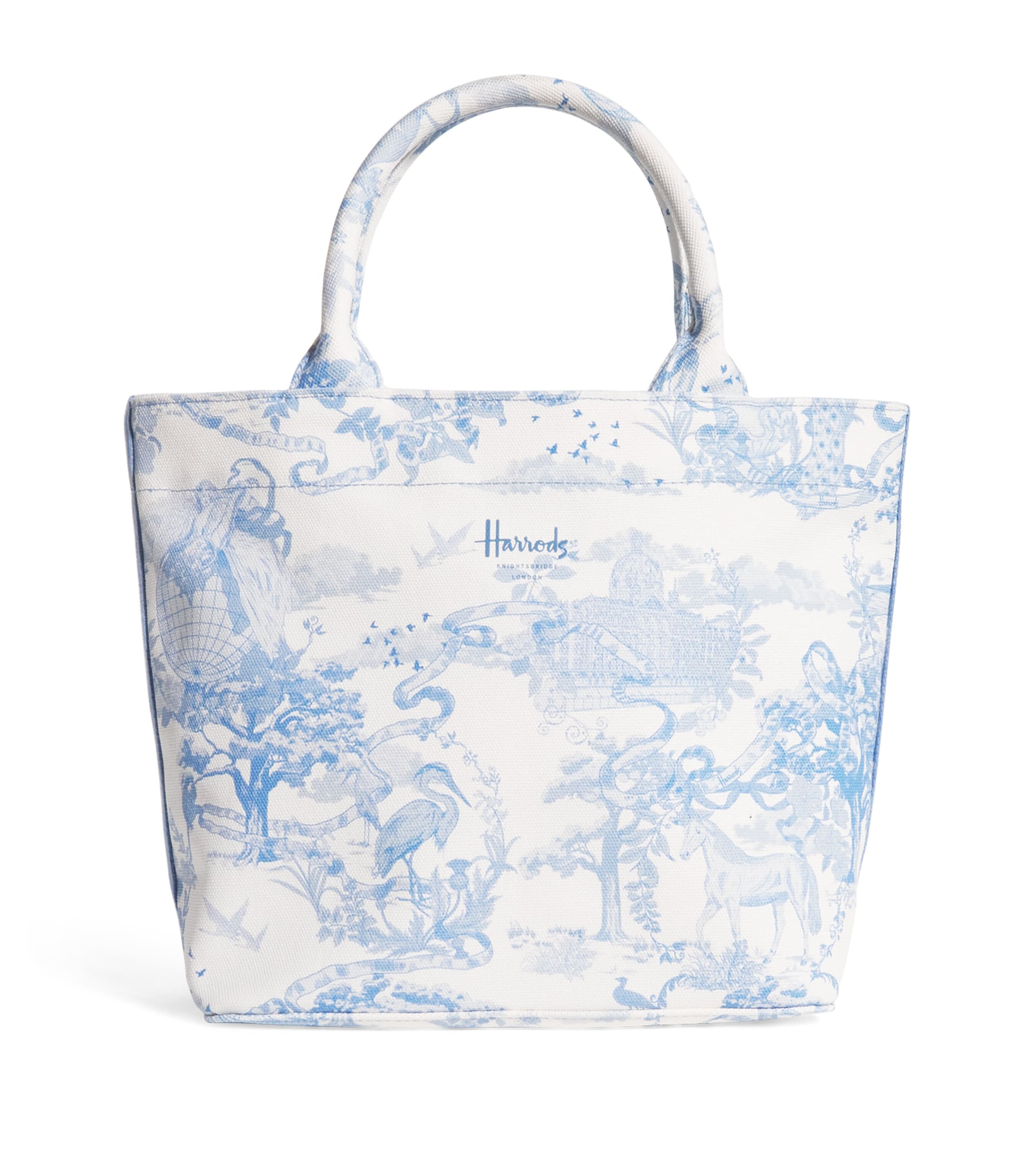 Harrods Small Toile Print Tote Bag Blue Image 1