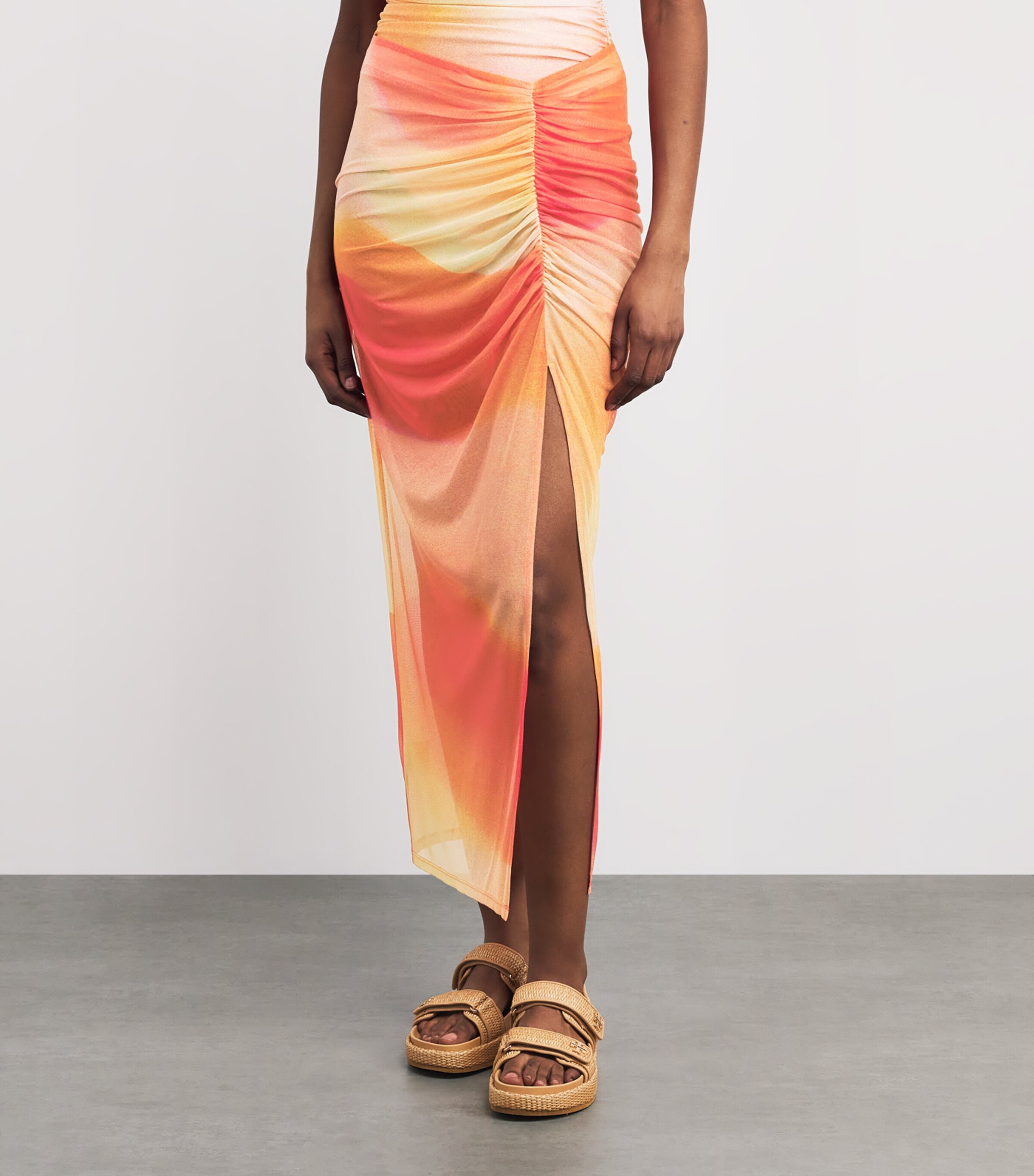 Simkhai Womens Mesh Gathered Kensington Maxi Skirt Golden Hour Sunset Image 4