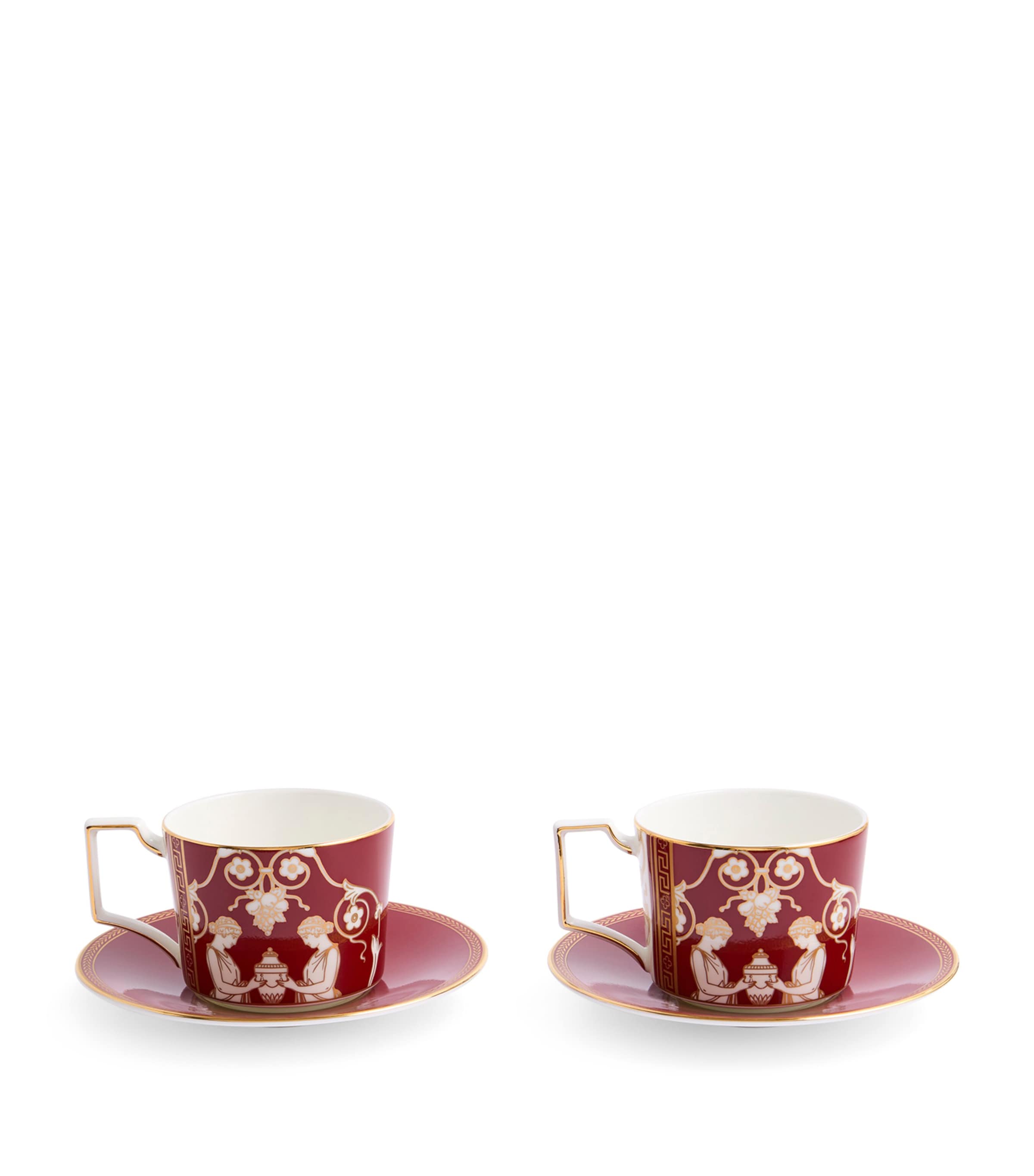 Set of 2 Renaissance Teacups and Saucers RED Image 3