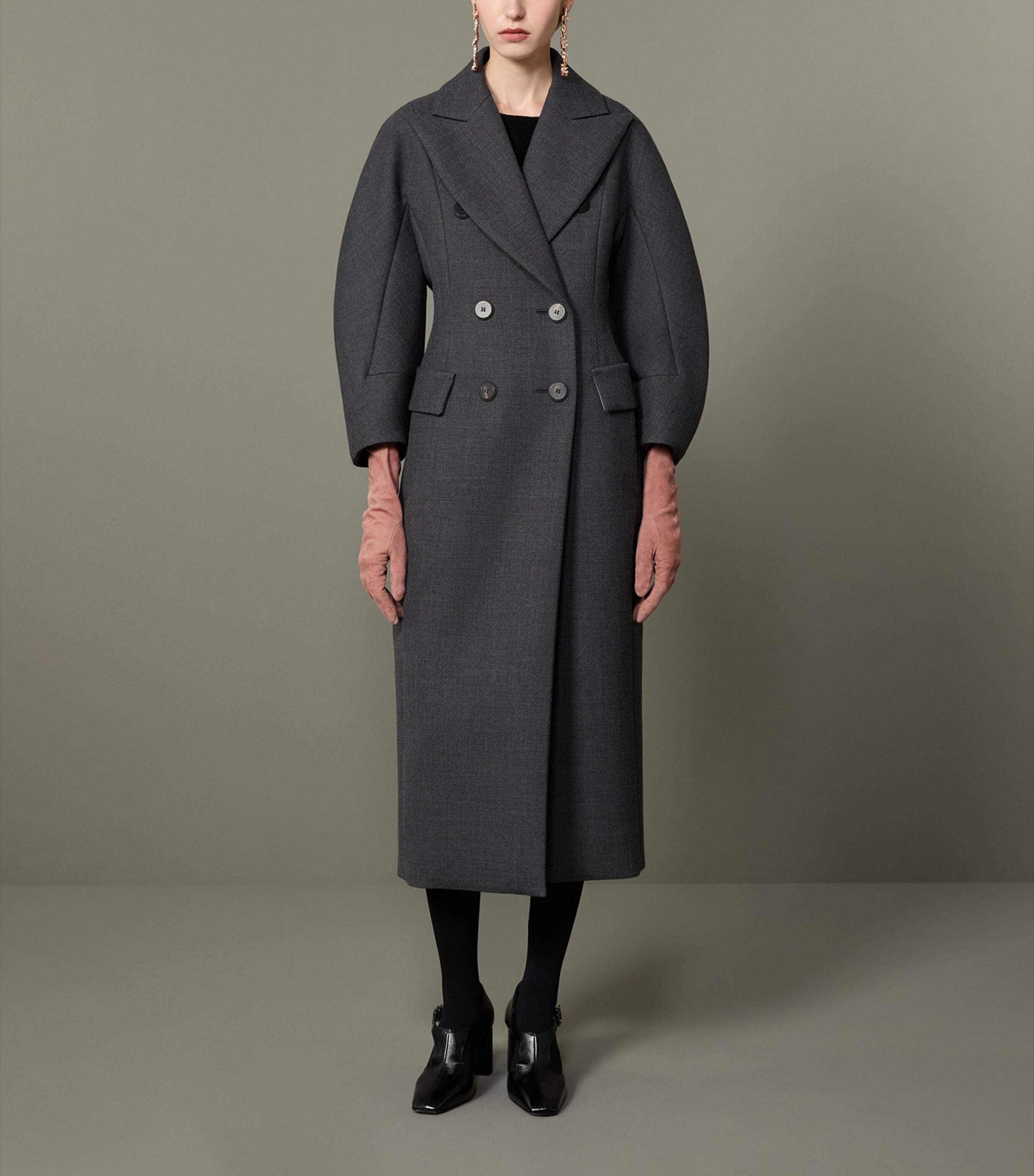 Max Mara Womens Virgin Wool Double-Breasted Coat Medium Grey Image 2