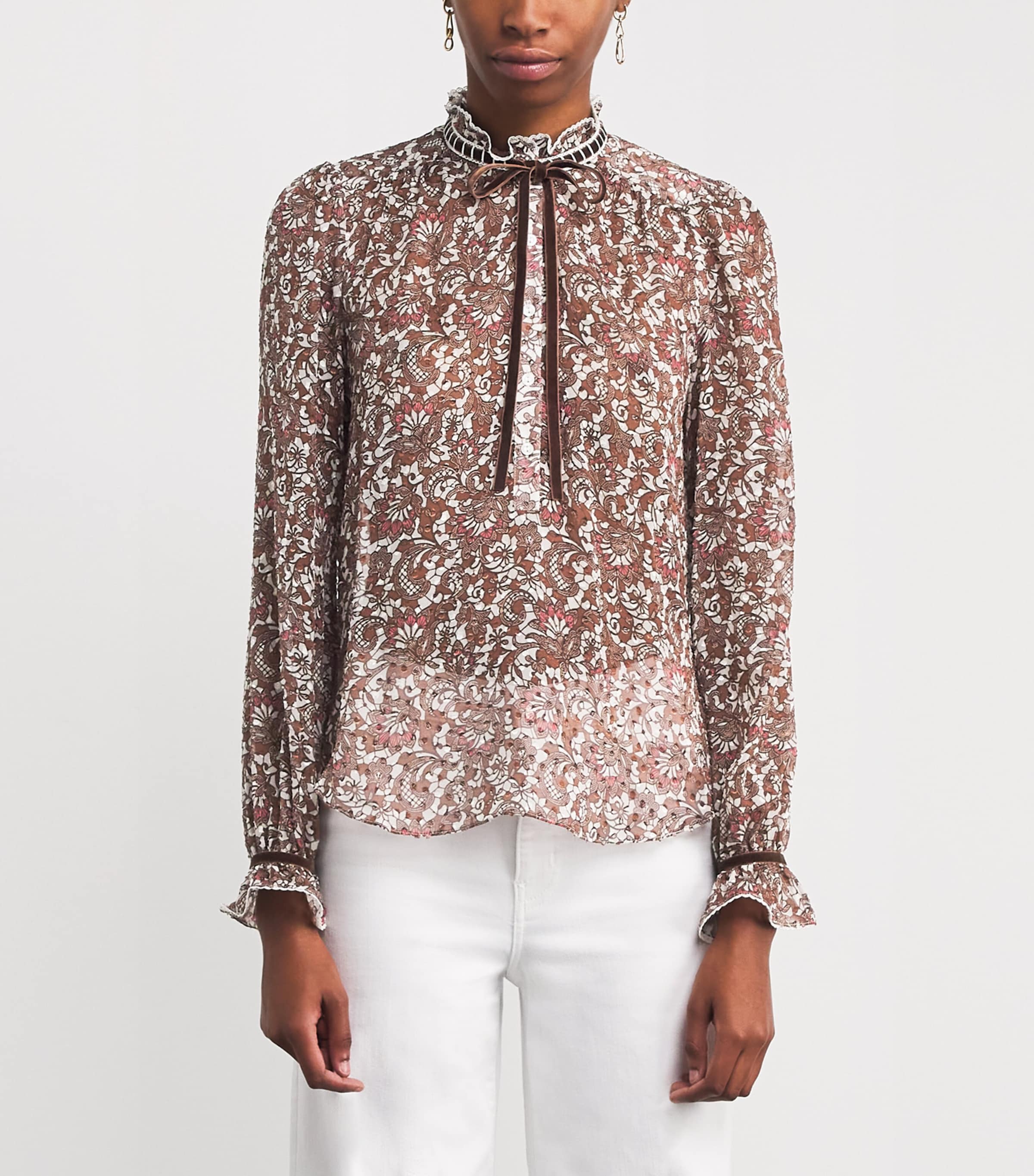 Silk-Blend Jacquard Blouse BROWN MULTI Image 3