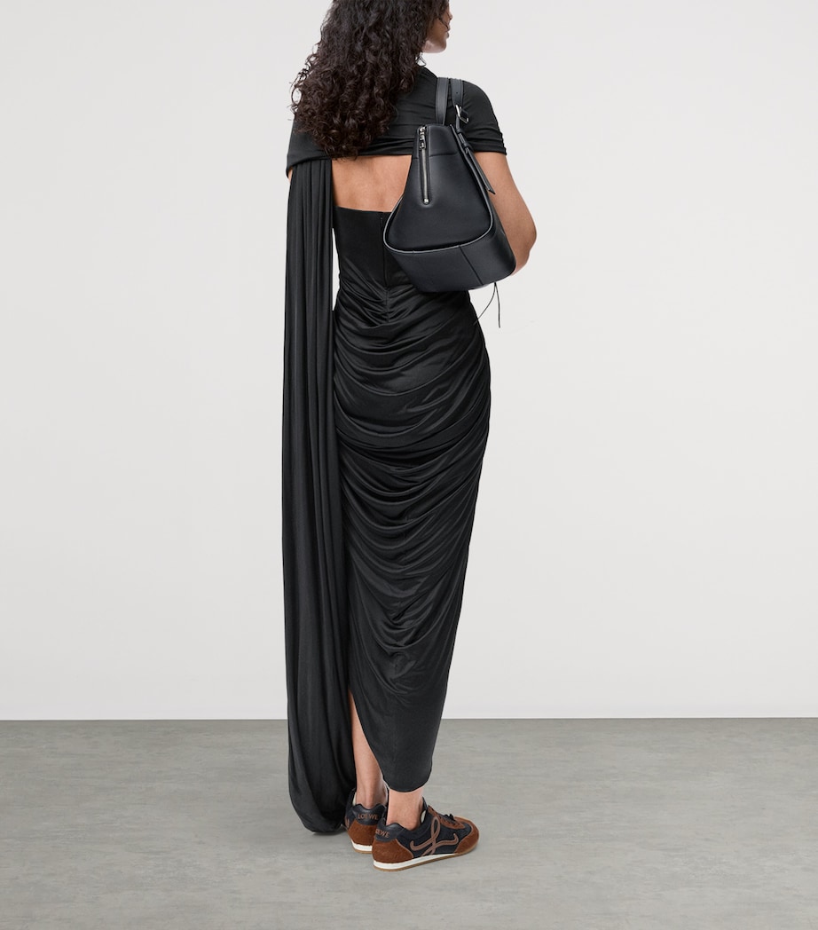 Draped Asymmetric Maxi Dress BLACK Image 3
