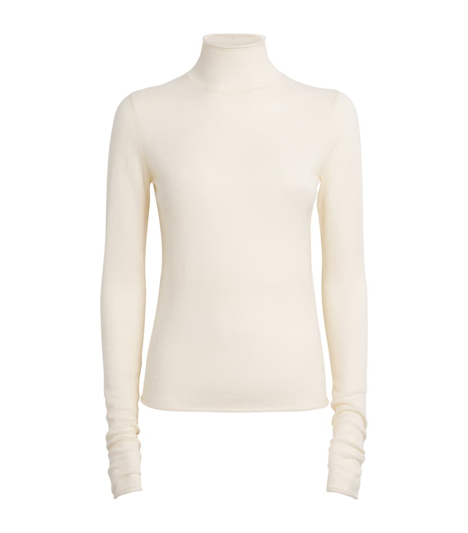 Cashmere Sheer Rollneck Top EGRET Image 1