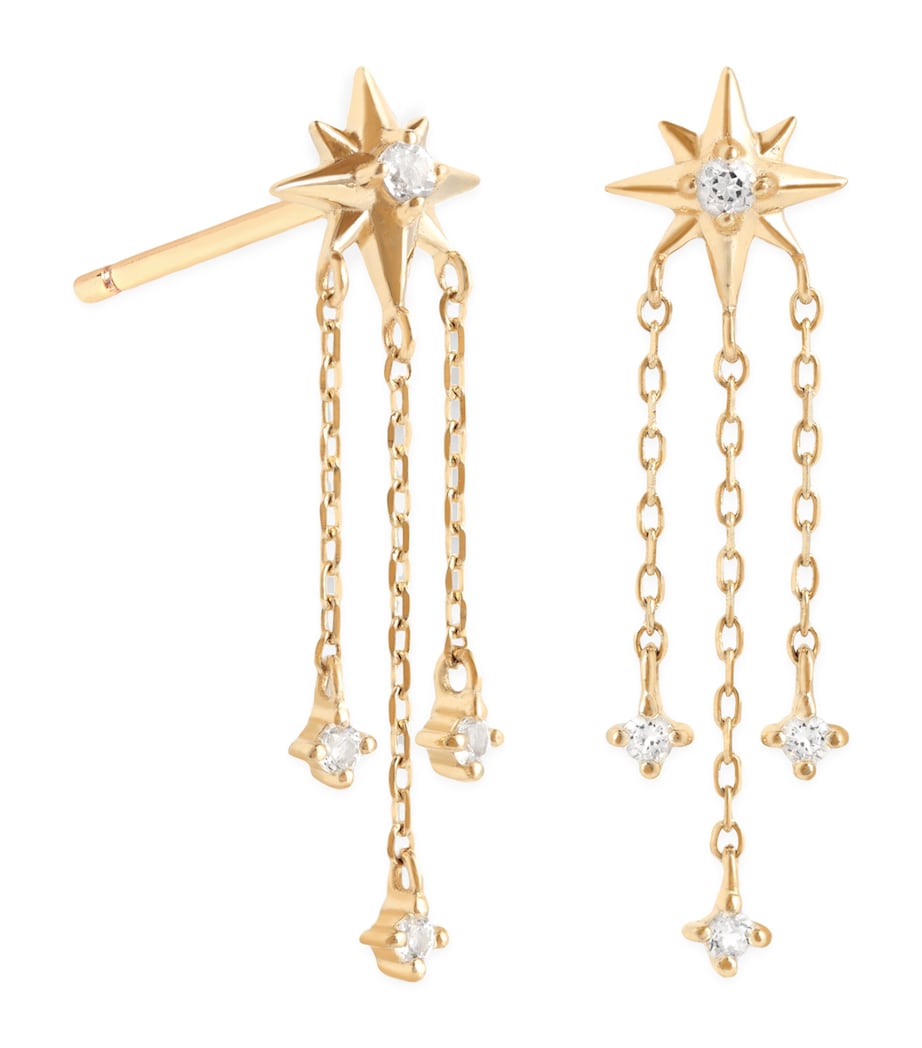 Yellow Gold and White Topaz Shooting Star Earrings GOLD Image 1