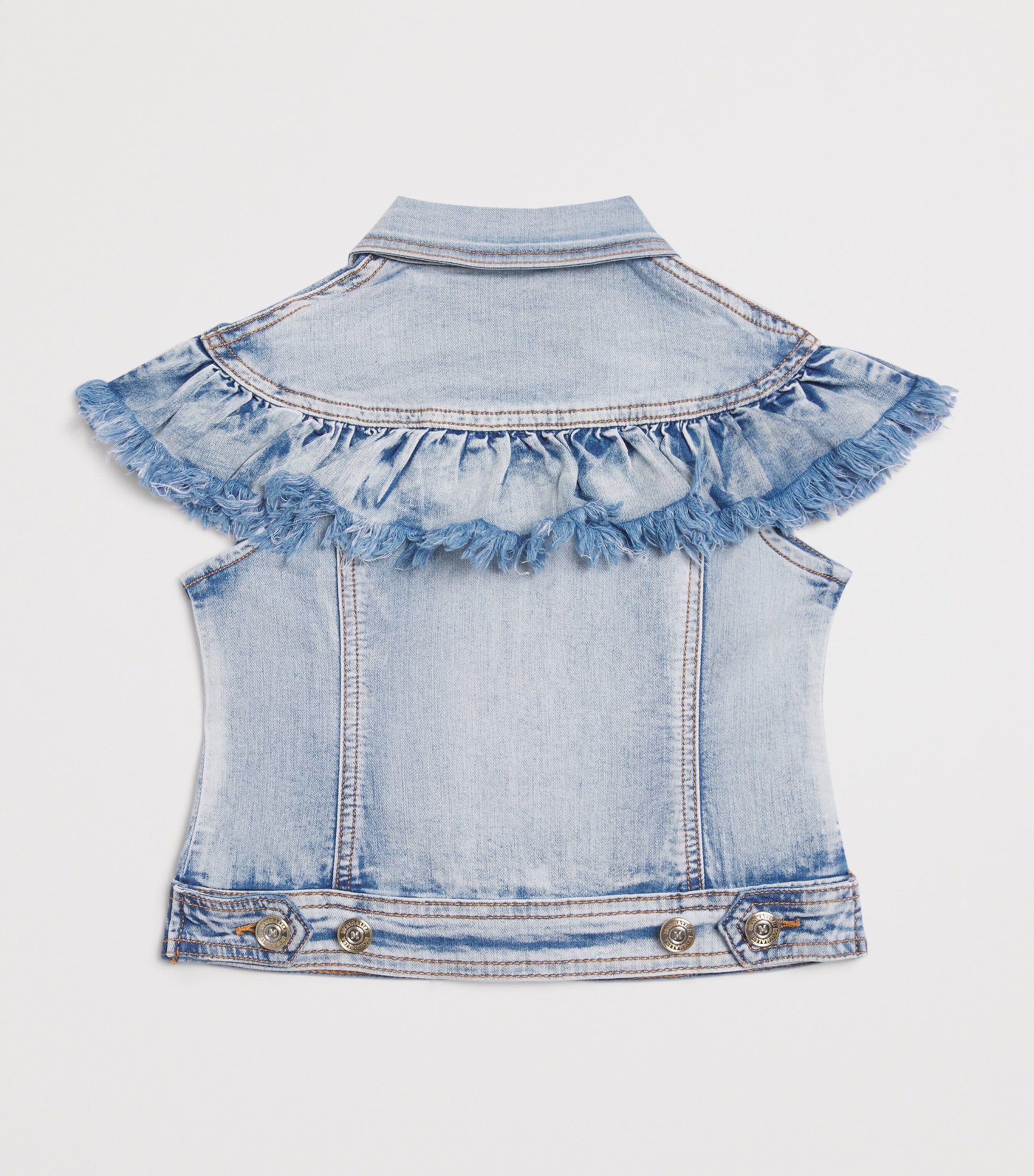 Monnalisa Lemon-Embroidered Sleeveless Denim Jacket (2-12 Years) Stone Bleach Image 2
