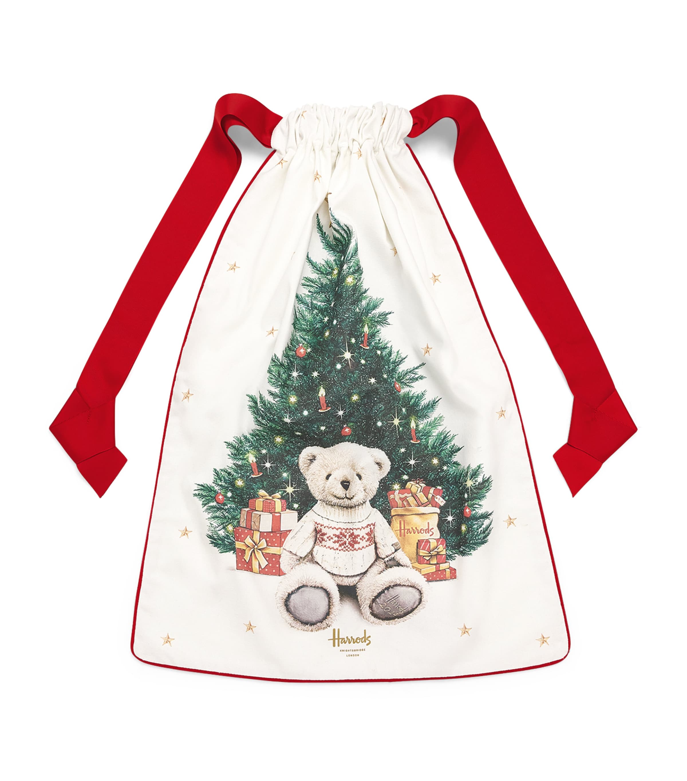 Harrods Large Cotton Christmas Bear Sack In Ivory