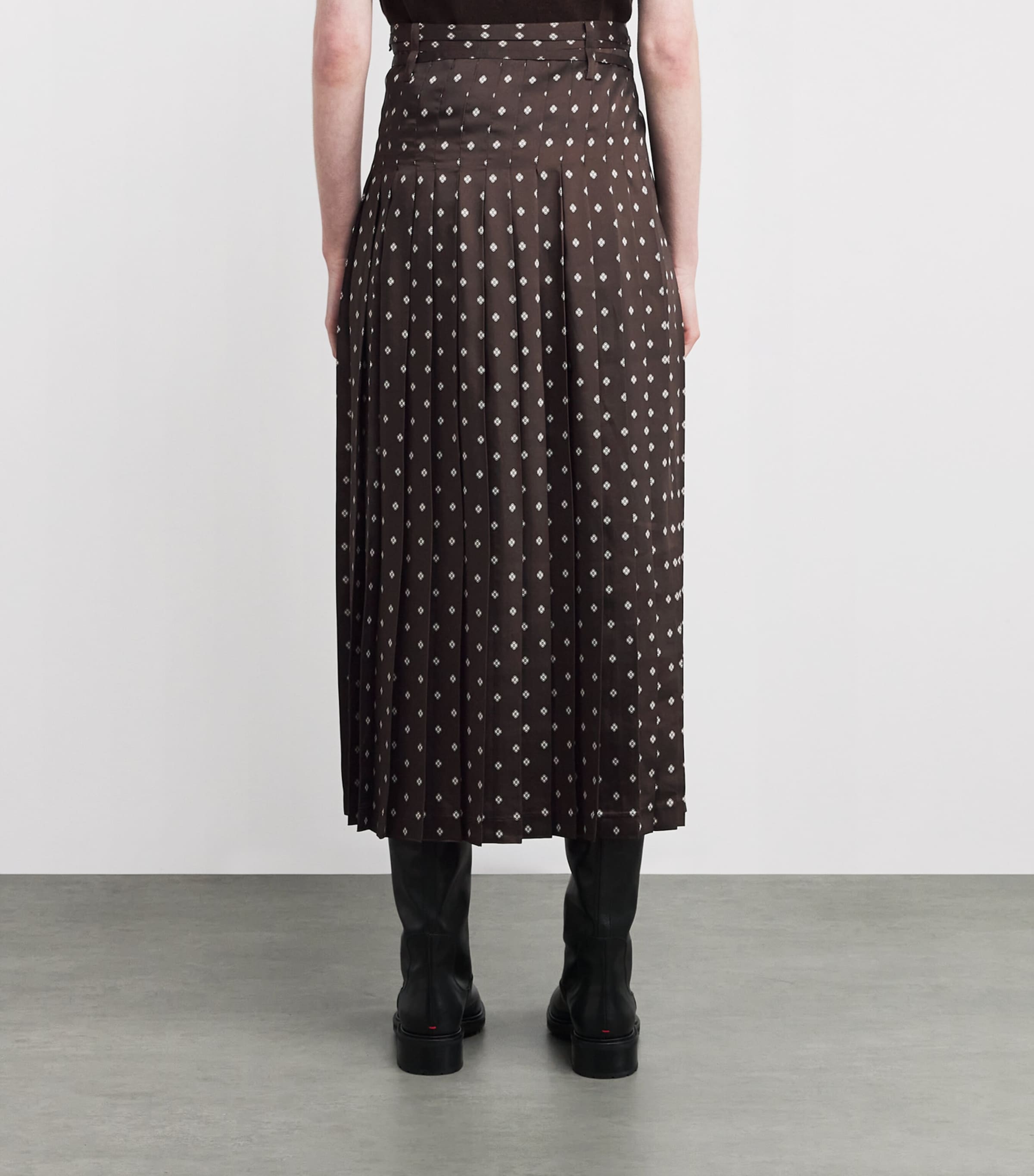 Pleated Patterned Midi Skirt BROWN / WHITE Image 4