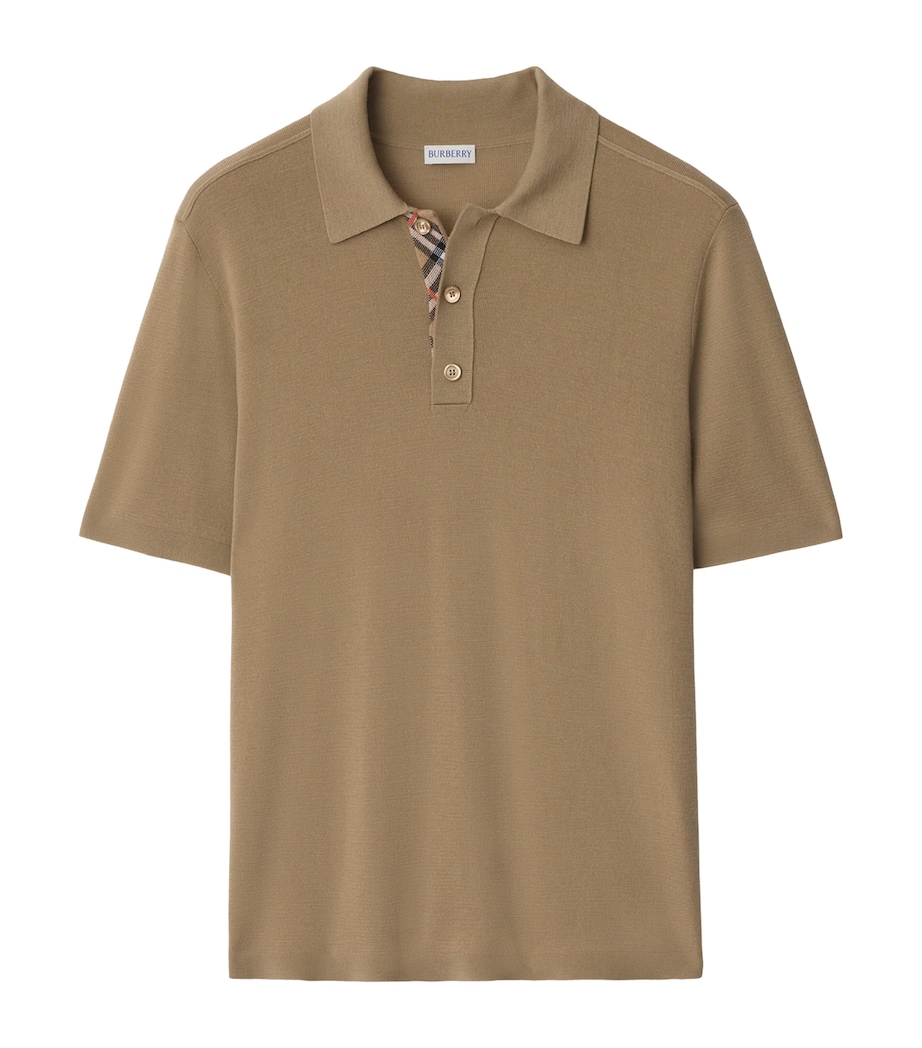 Wool Check-Detail Polo Shirt FLAX Image 1