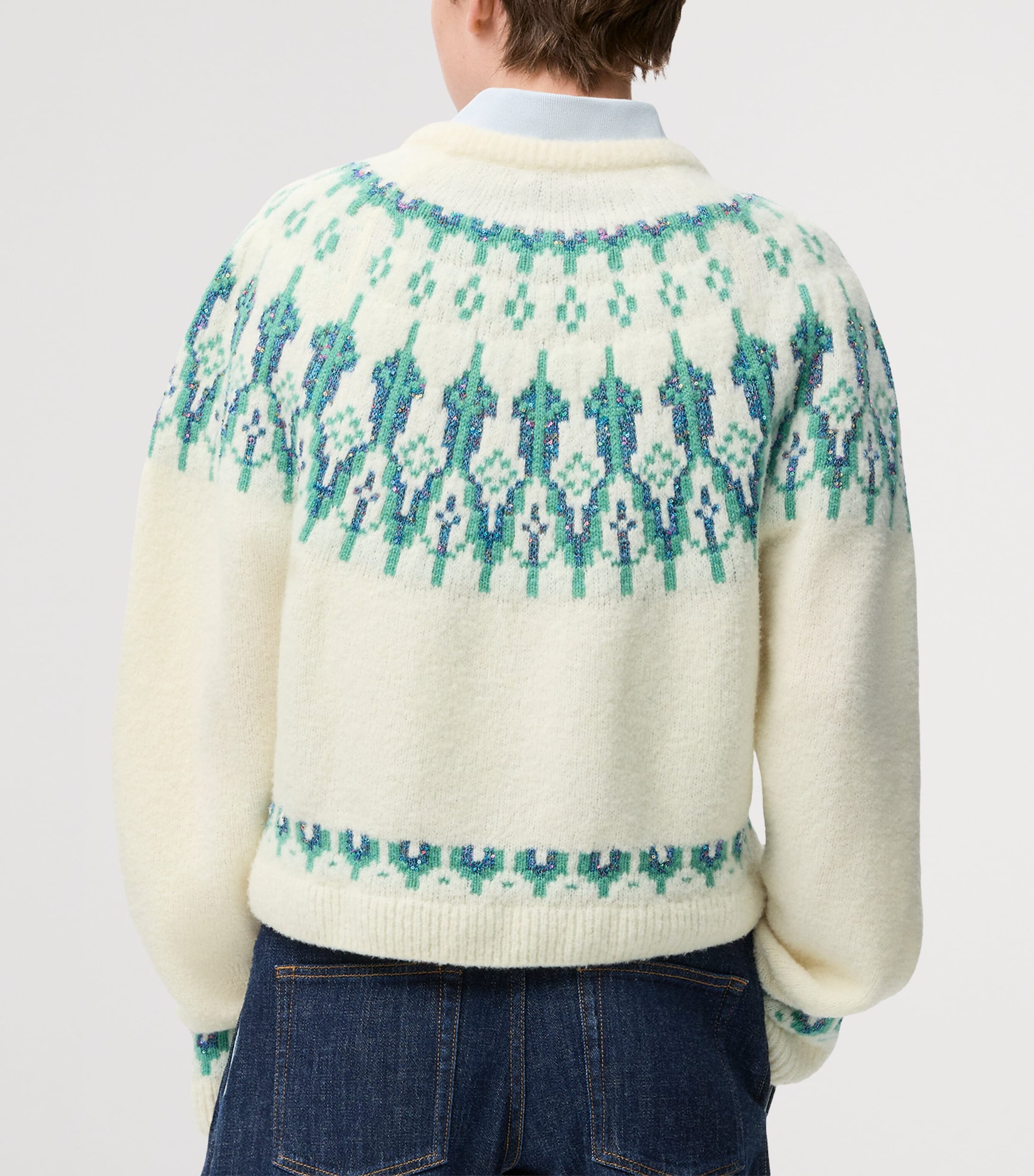 Sequinned Wool-Blend Fair Isle Sweater WHITE/MINT Image 4