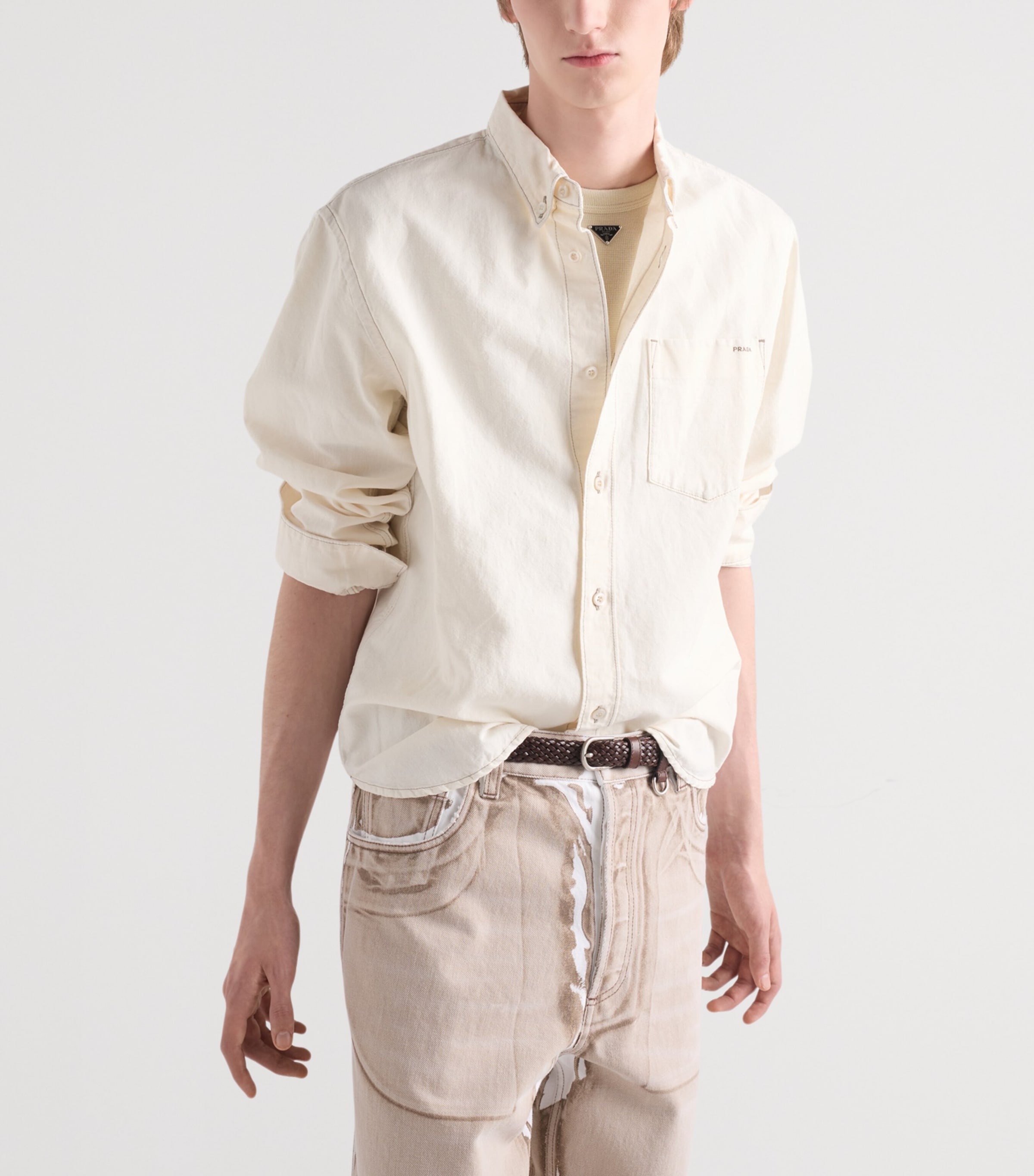 Prada Mens Chambray Button-Down Shirt Image 3