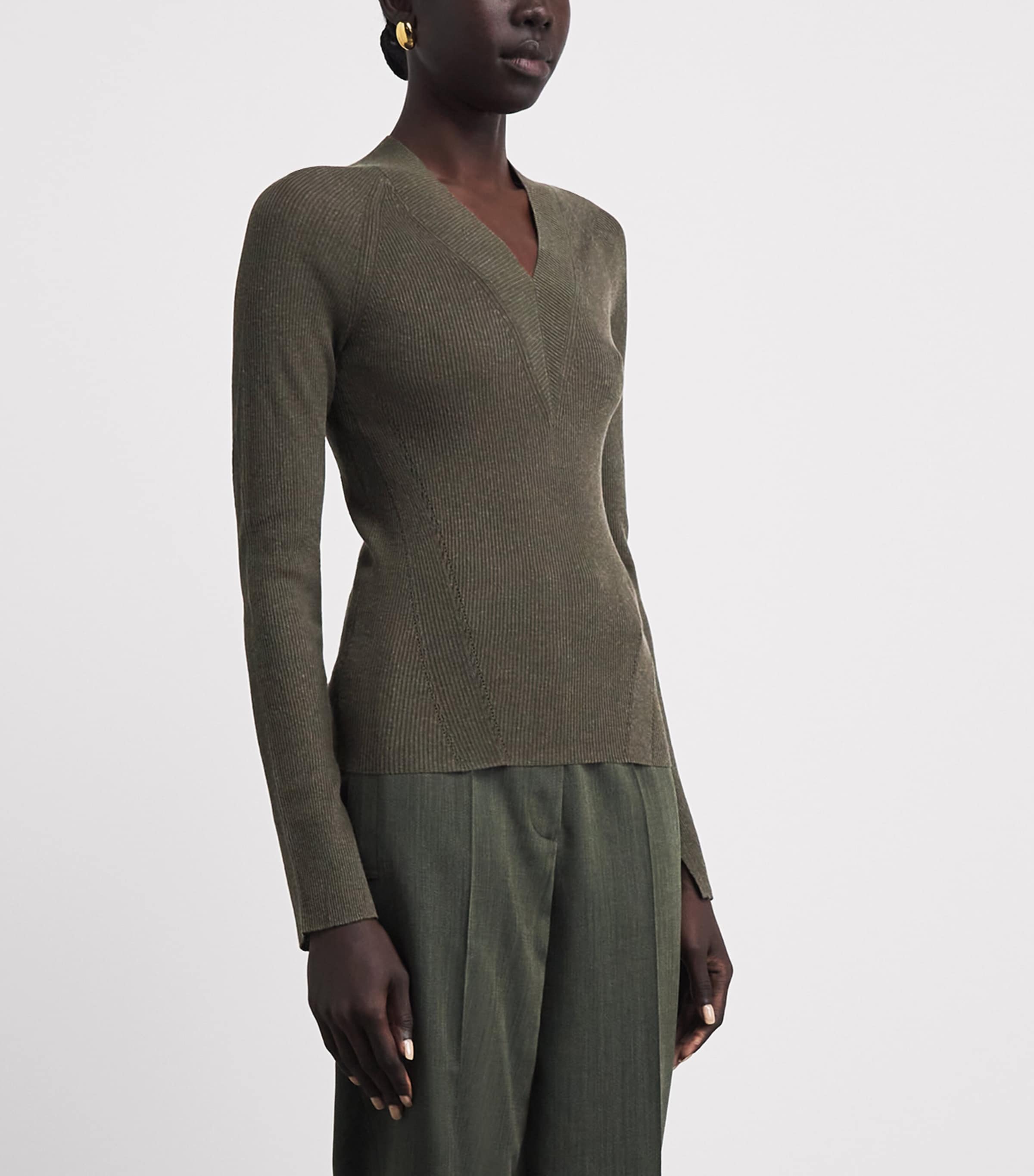Joseph Womens Rib-Knit Harti Sweater Palm Leaf Image 4