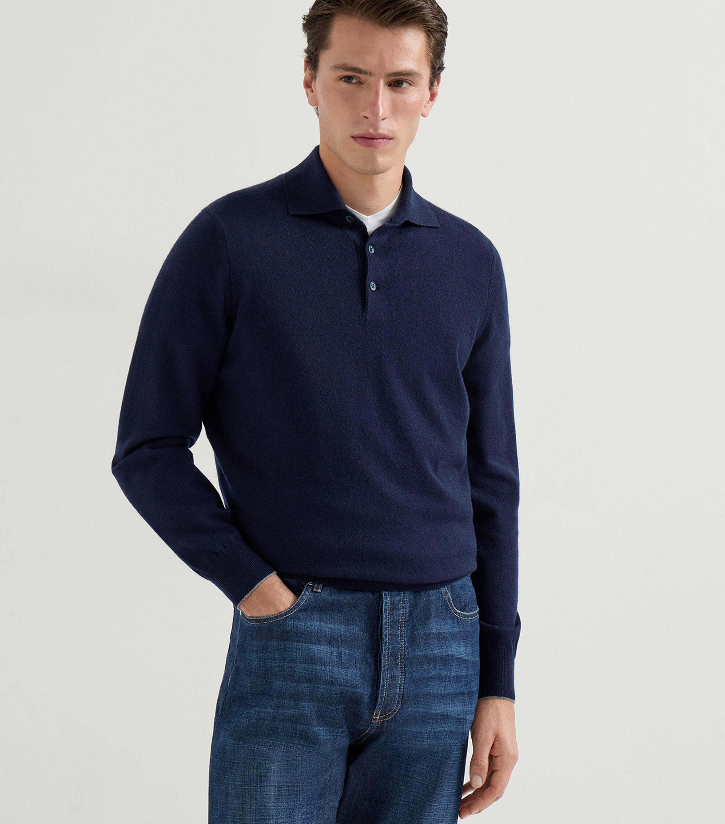 Brunello Cucinelli Mens Cashmere Polo Sweater Image 2