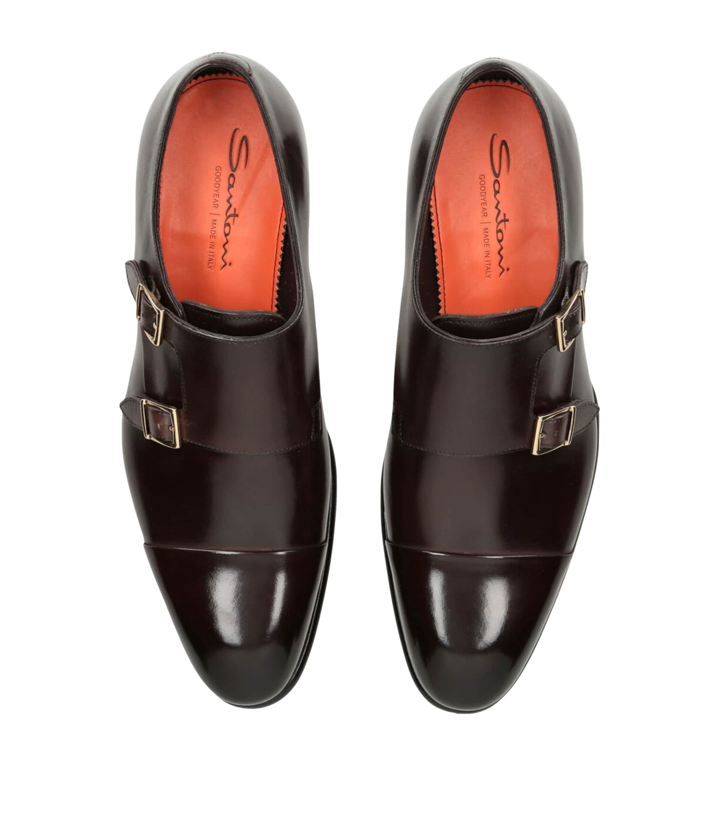Santoni Leather Carter Monk Shoes Dark Brown Image 4
