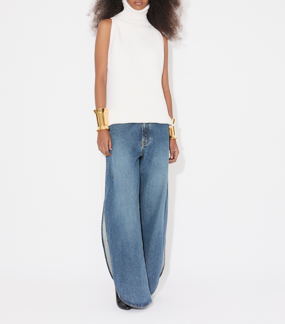 Side-Slit Round-Leg Jeans BLEU VINTAGE Image 2
