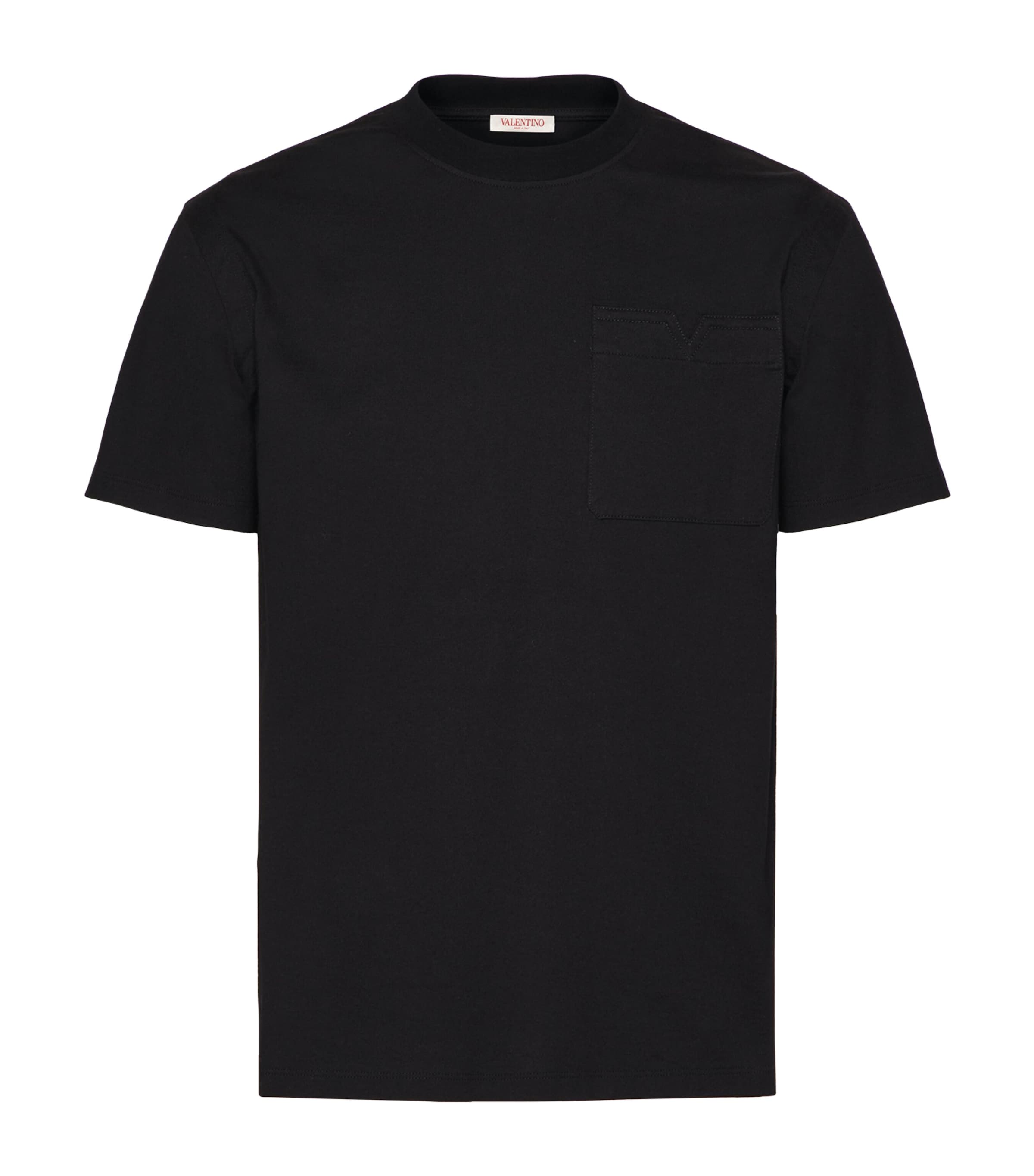 Valentino Cotton T-shirt With Topstitched V Detail In Black