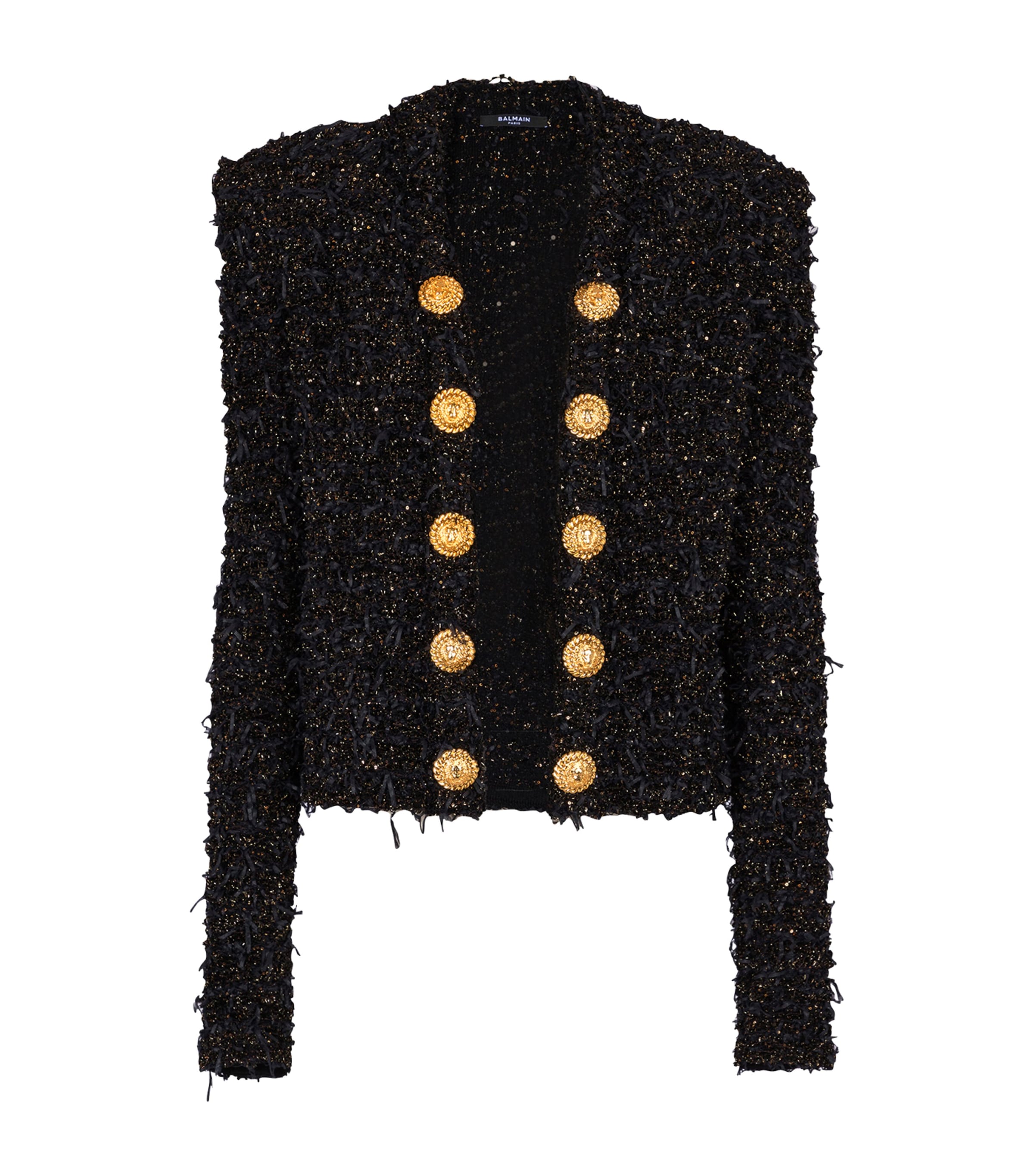 Shop Balmain Edge-to-edge Tweed Jacket In Black