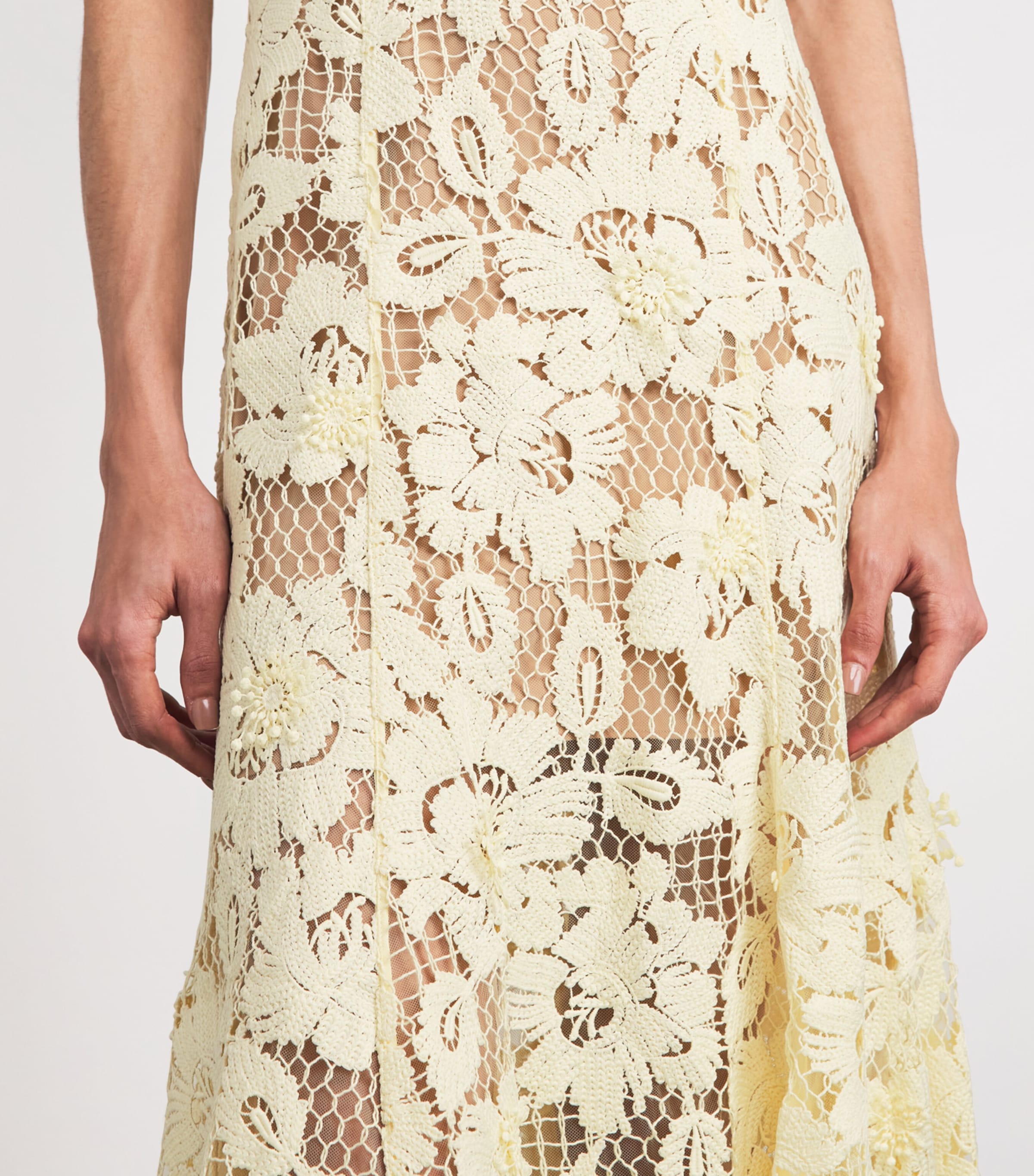 Self-Portrait Womens Crochet Lace Midi Dress Yellow Image 5