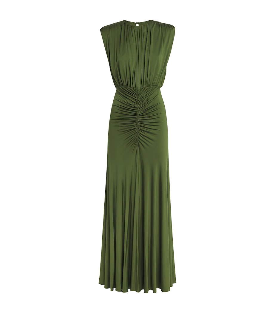 Self-Portrait Womens Jersey Gathered Maxi Dress Green Image 1