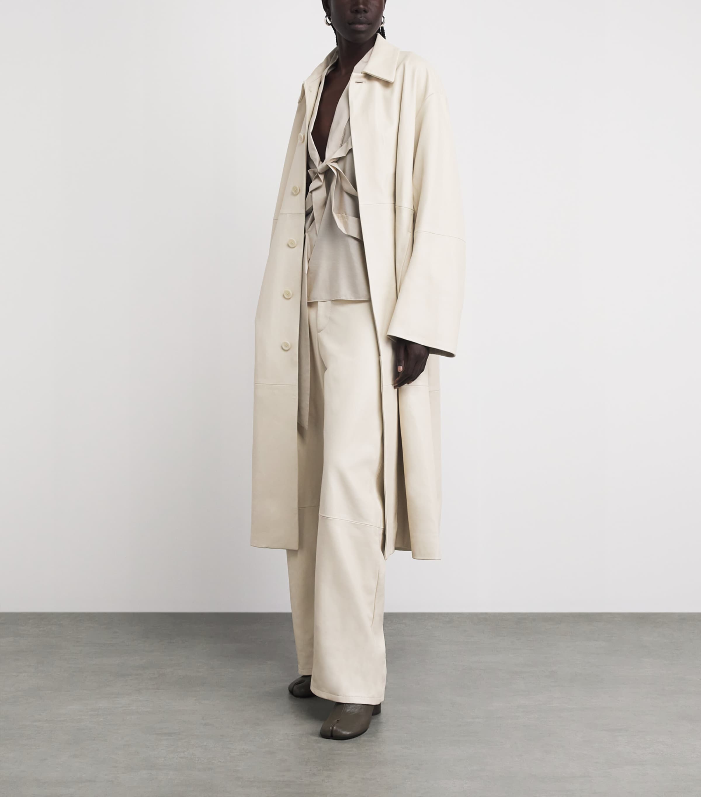 Lauren Manoogian Womens Nappa Leather Car Coat Ecru Image 2