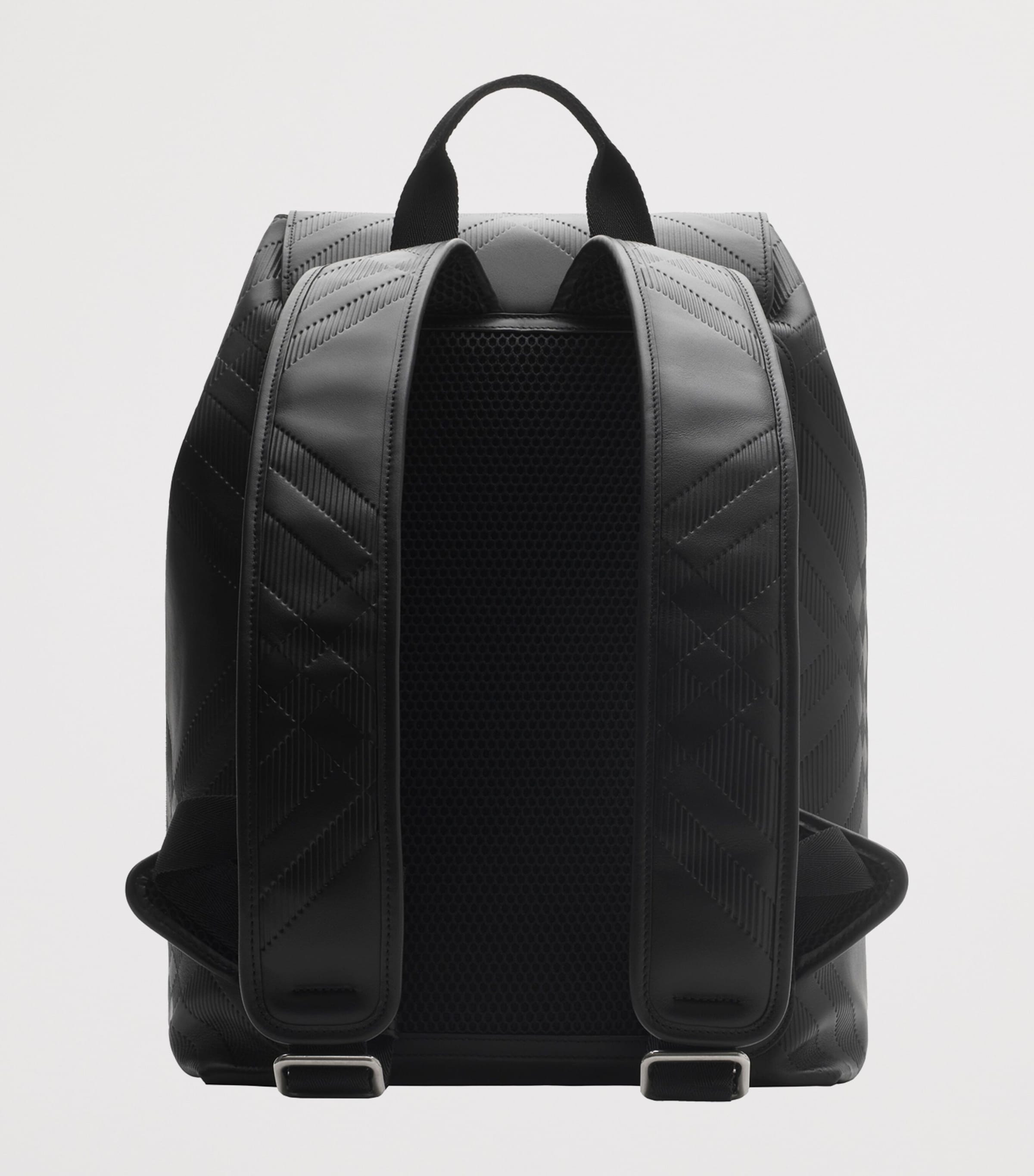 Leather Check-Embossed Backpack BLACK Image 4