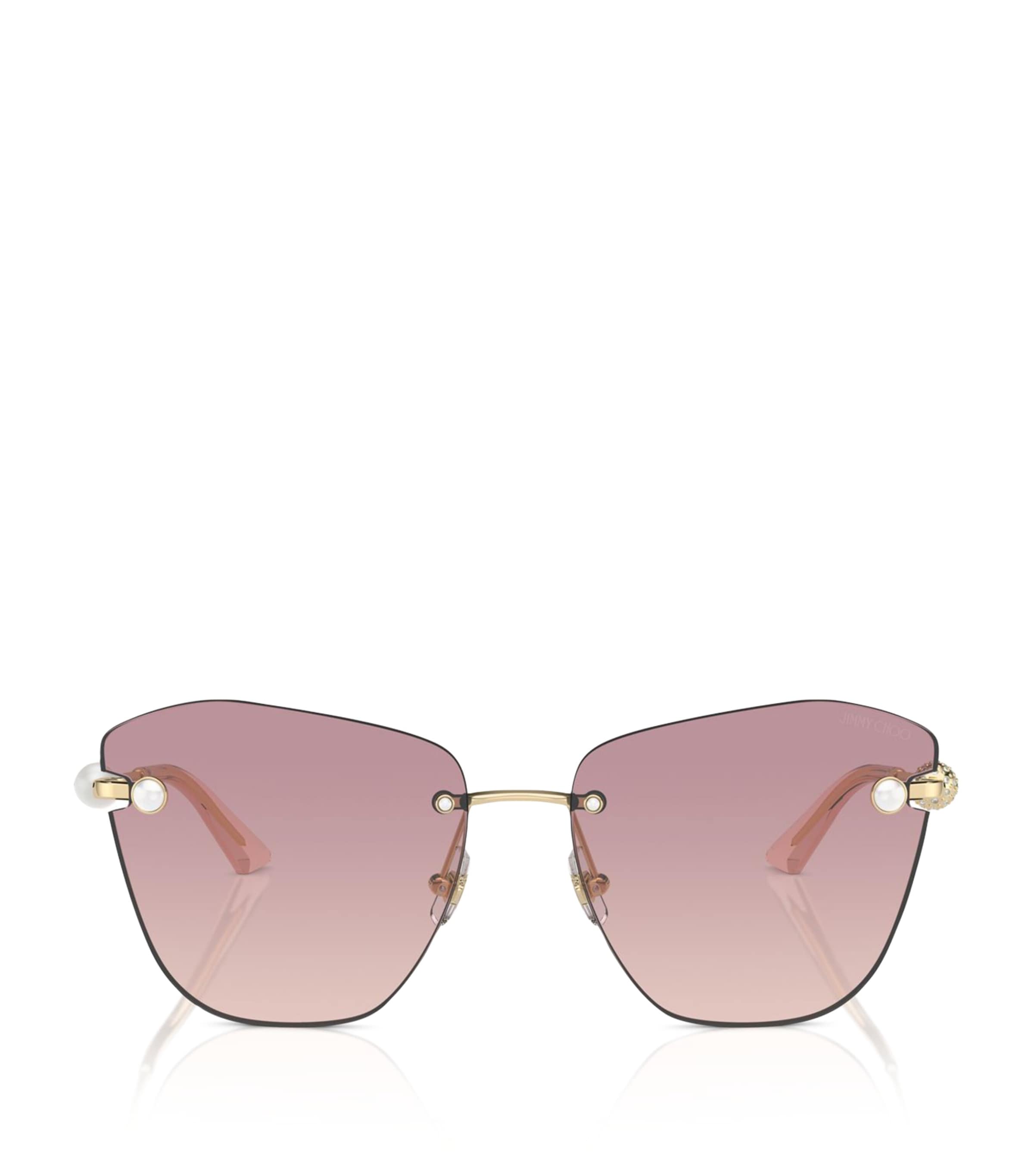 Jimmy Choo Pearly Rimless Metal Butterfly Sunglasses In Gold