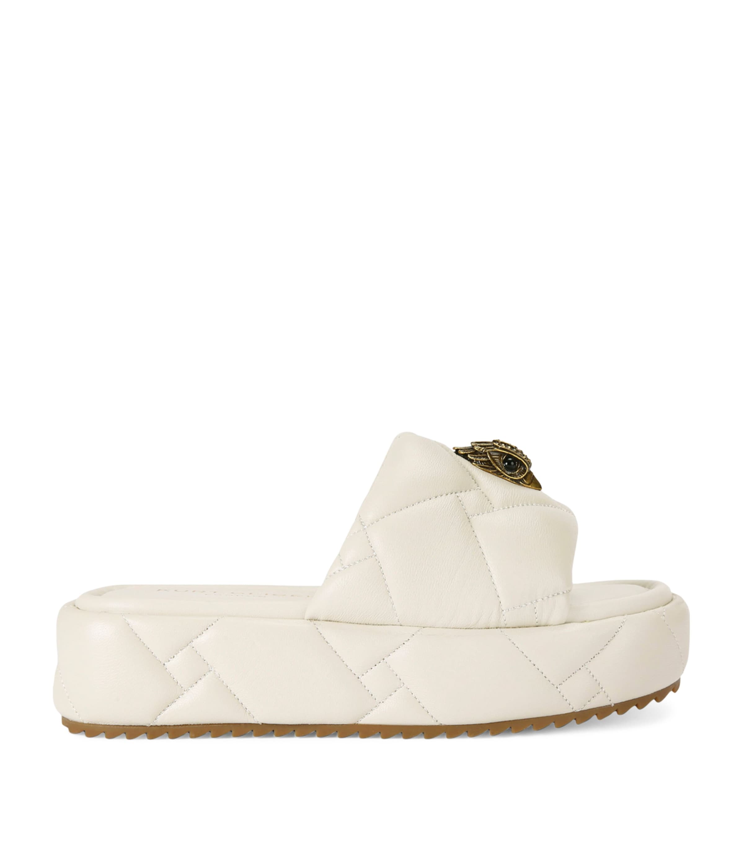 Kurt Geiger Leather Kensington Flatform Sandals In Beige