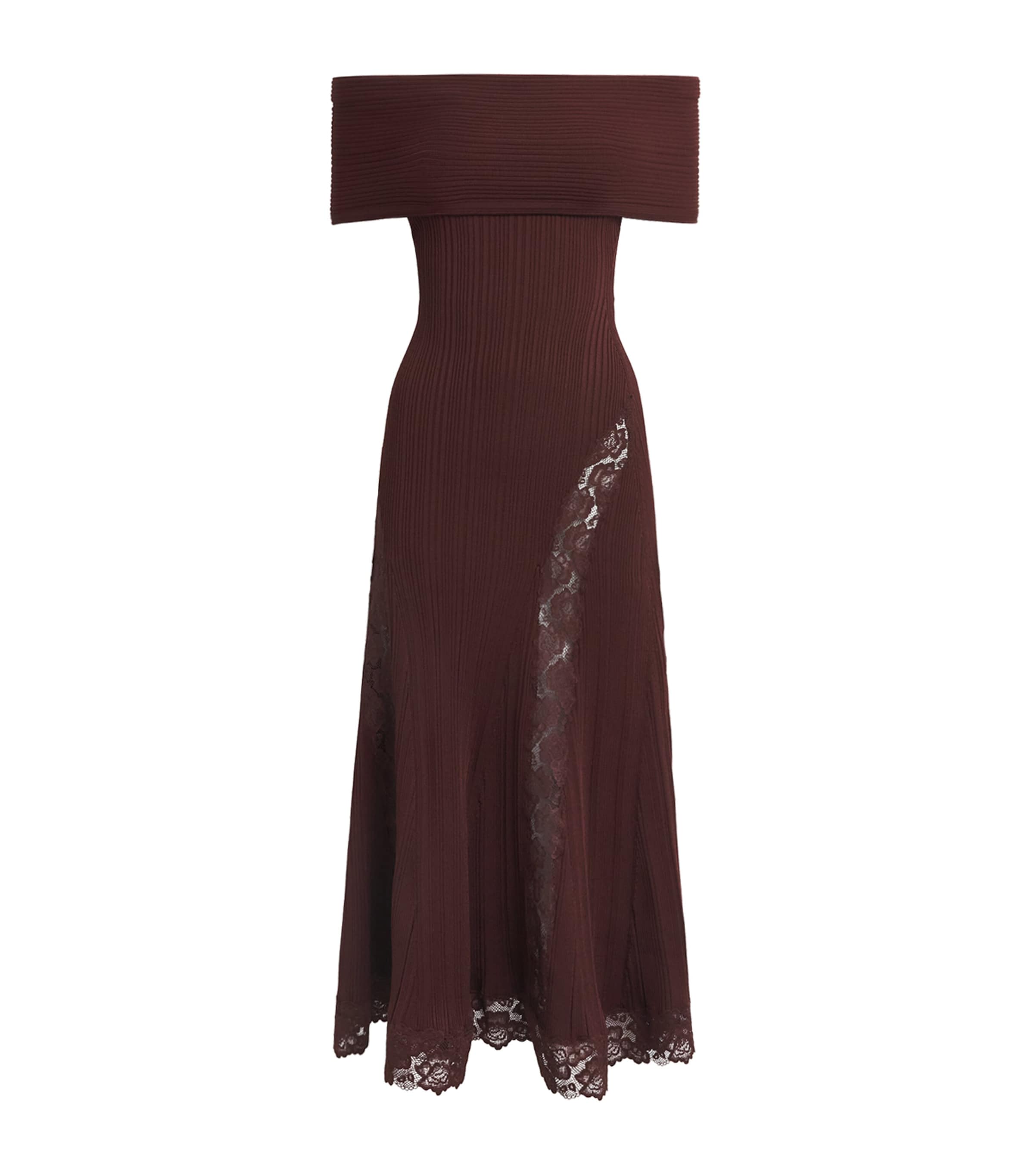 Self-Portrait Womens Knitted Lace-Insert Midi Dress Burgundy Image 1