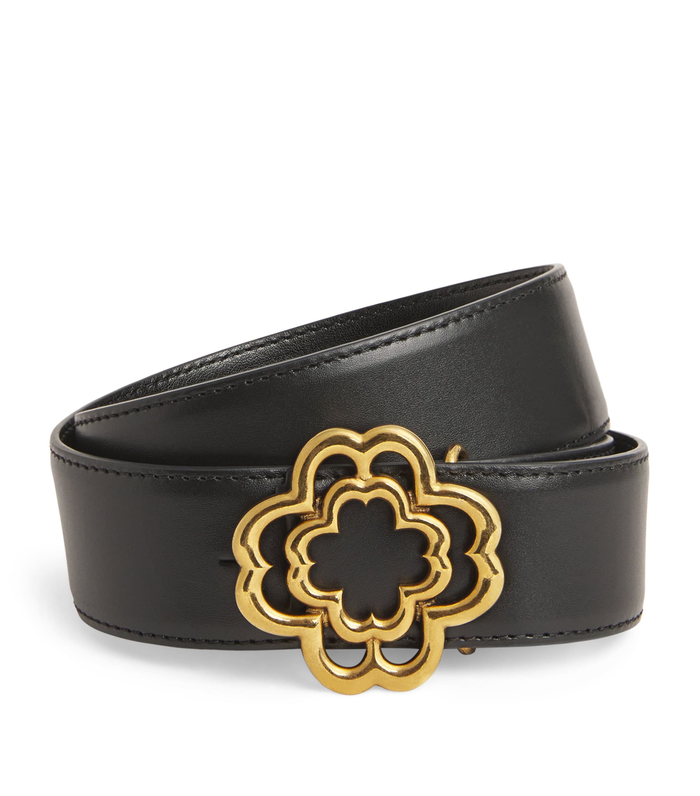 Maje Leather Clover Buckle Belt In Black
