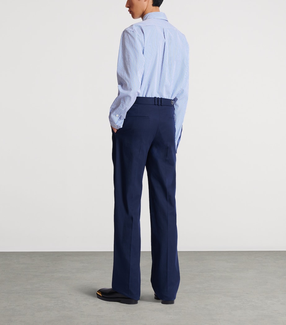 Cotton Pleated Flared Trousers 6UB MARINE Image 7