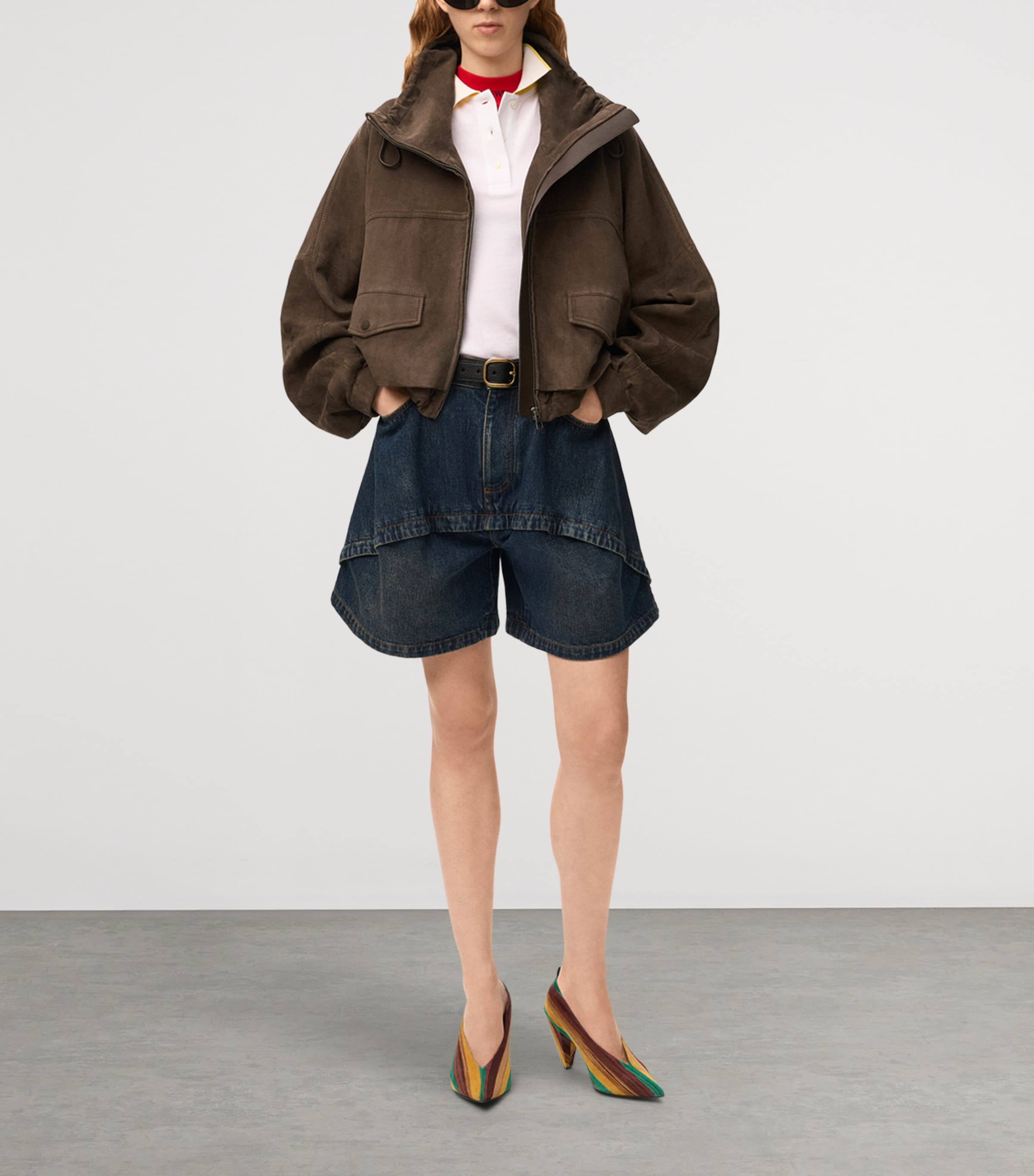 LOEWE Womens Suede Bomber Jacket Dark Brown Image 2