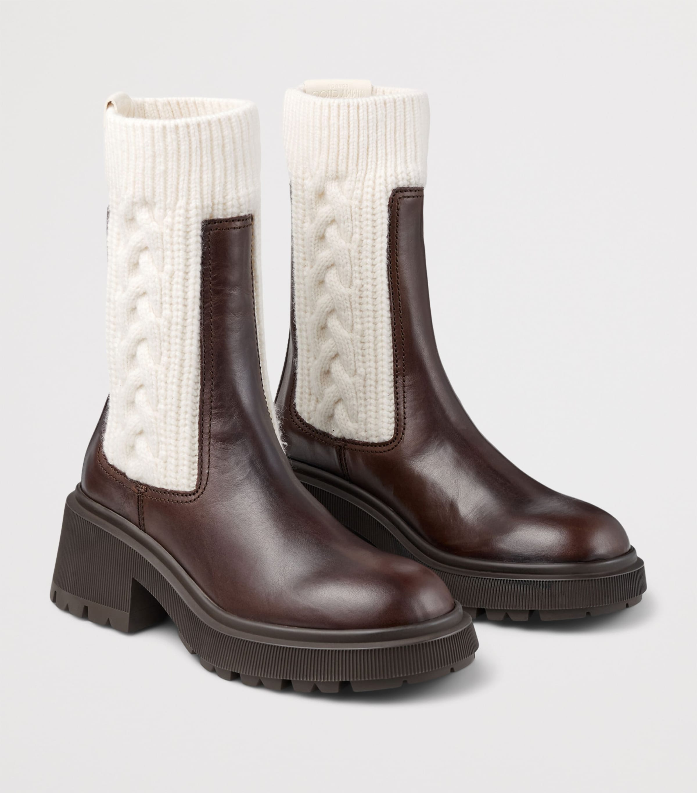 Tamia 70 Leather and Knit Boots CHOCOLATE/LATTE Image 2