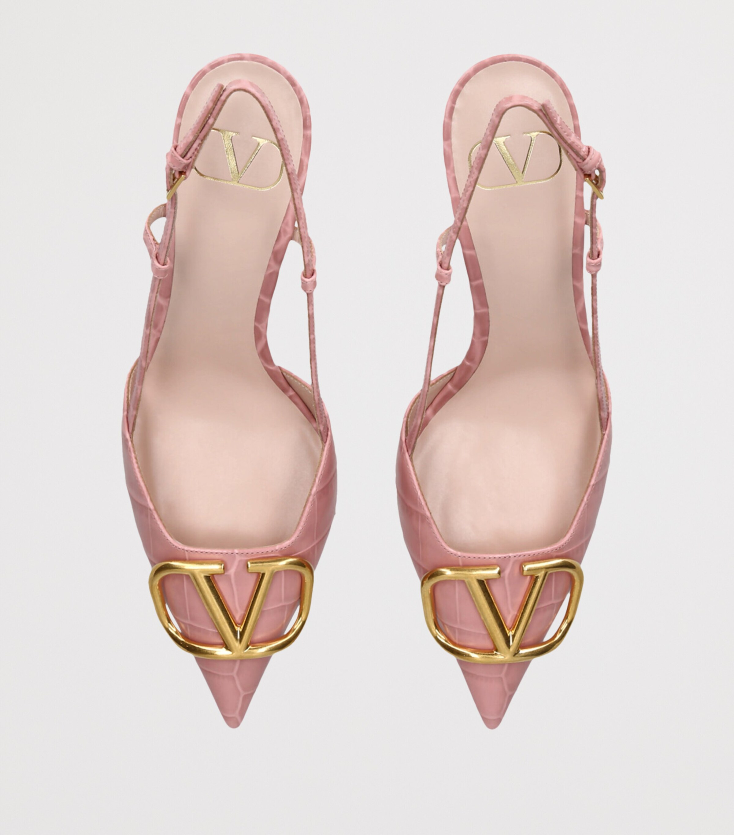 Valentino Garavani Pink Croc-Embossed VLogo Slingback Pumps 80 