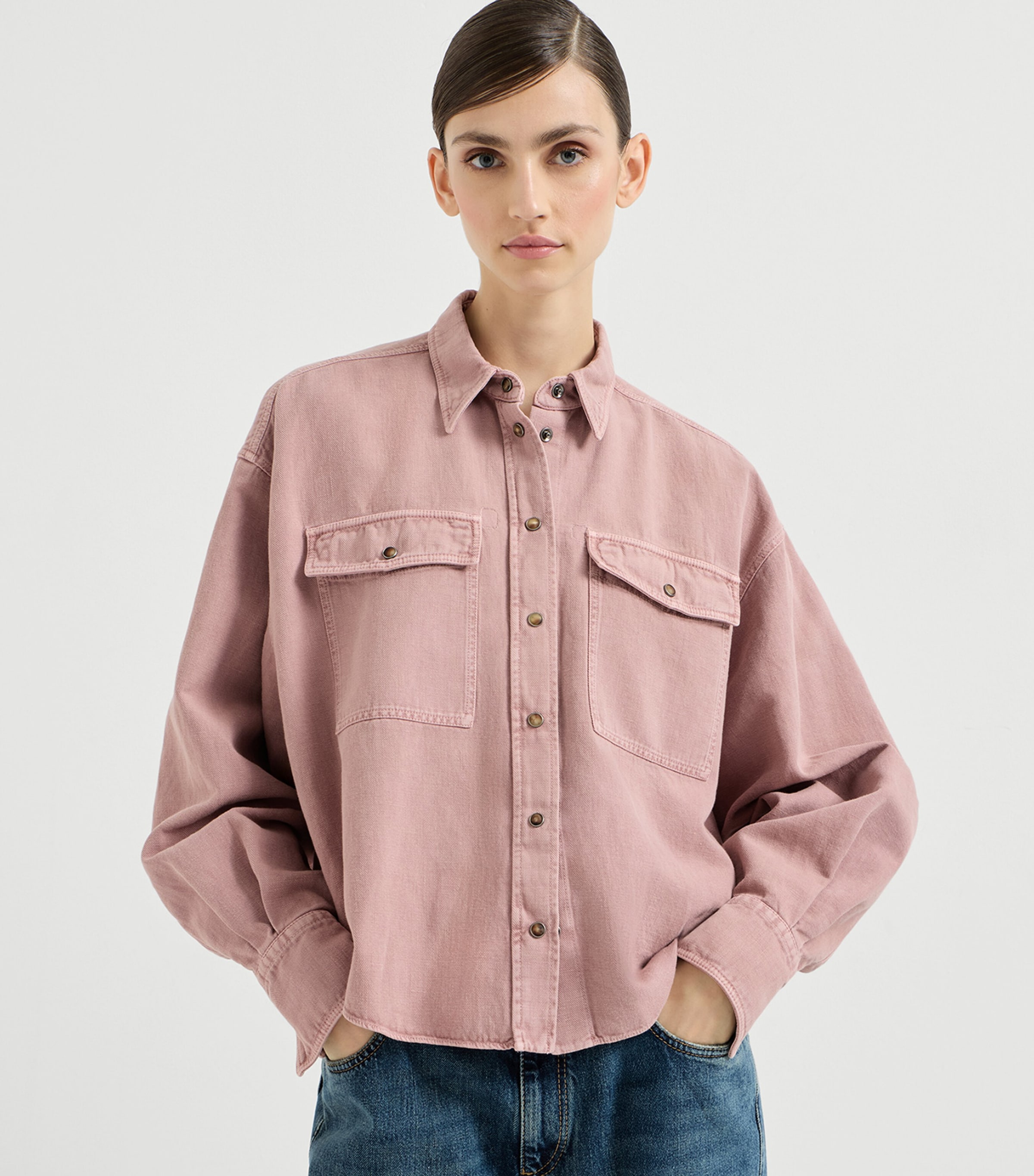 Brunello Cucinelli Womens Cotton-Linen Garment-Dyed Shirt Image 3