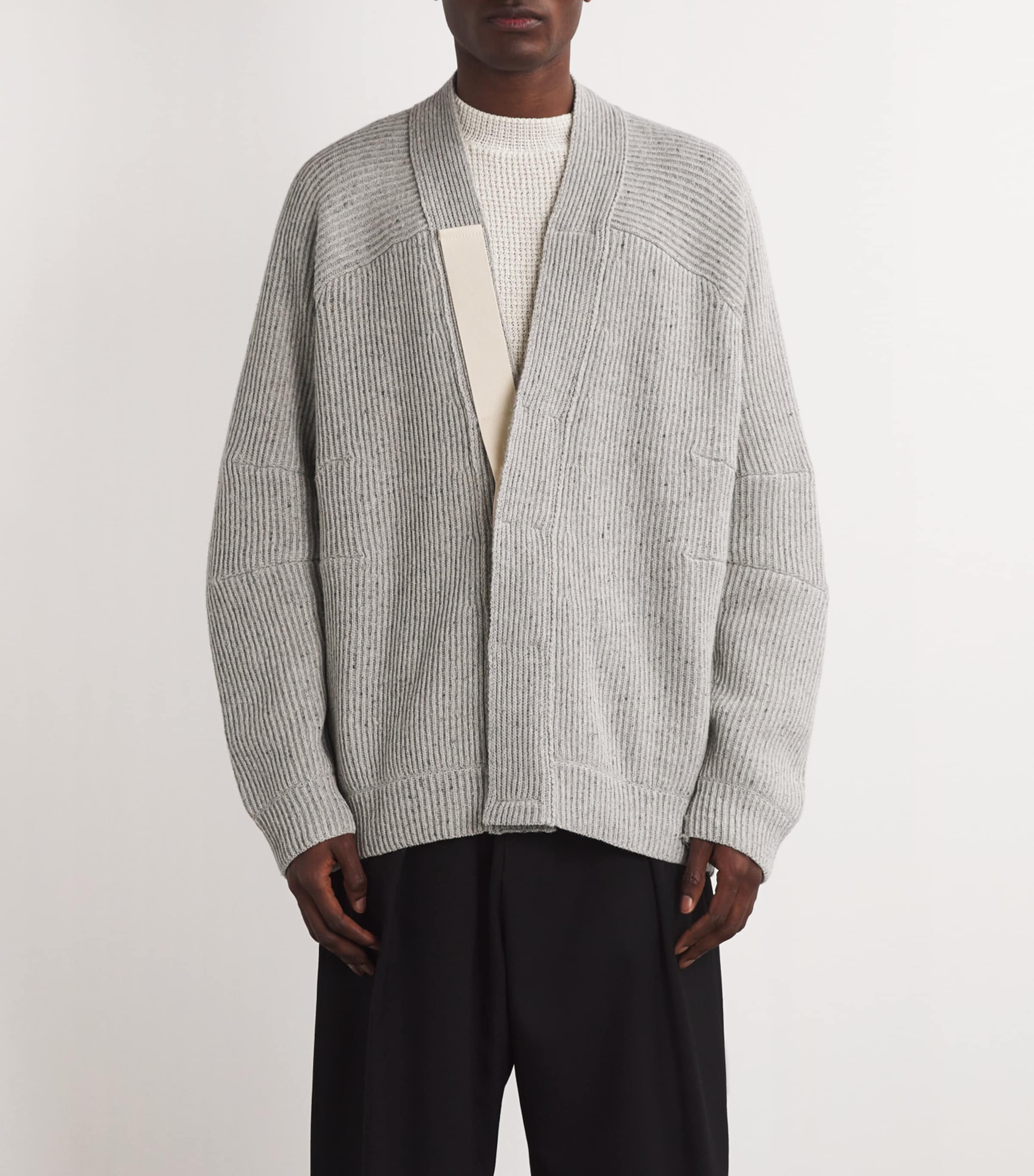 MORDECAI Mens Wool-Blend Oversized Cardigan Melange Image 3