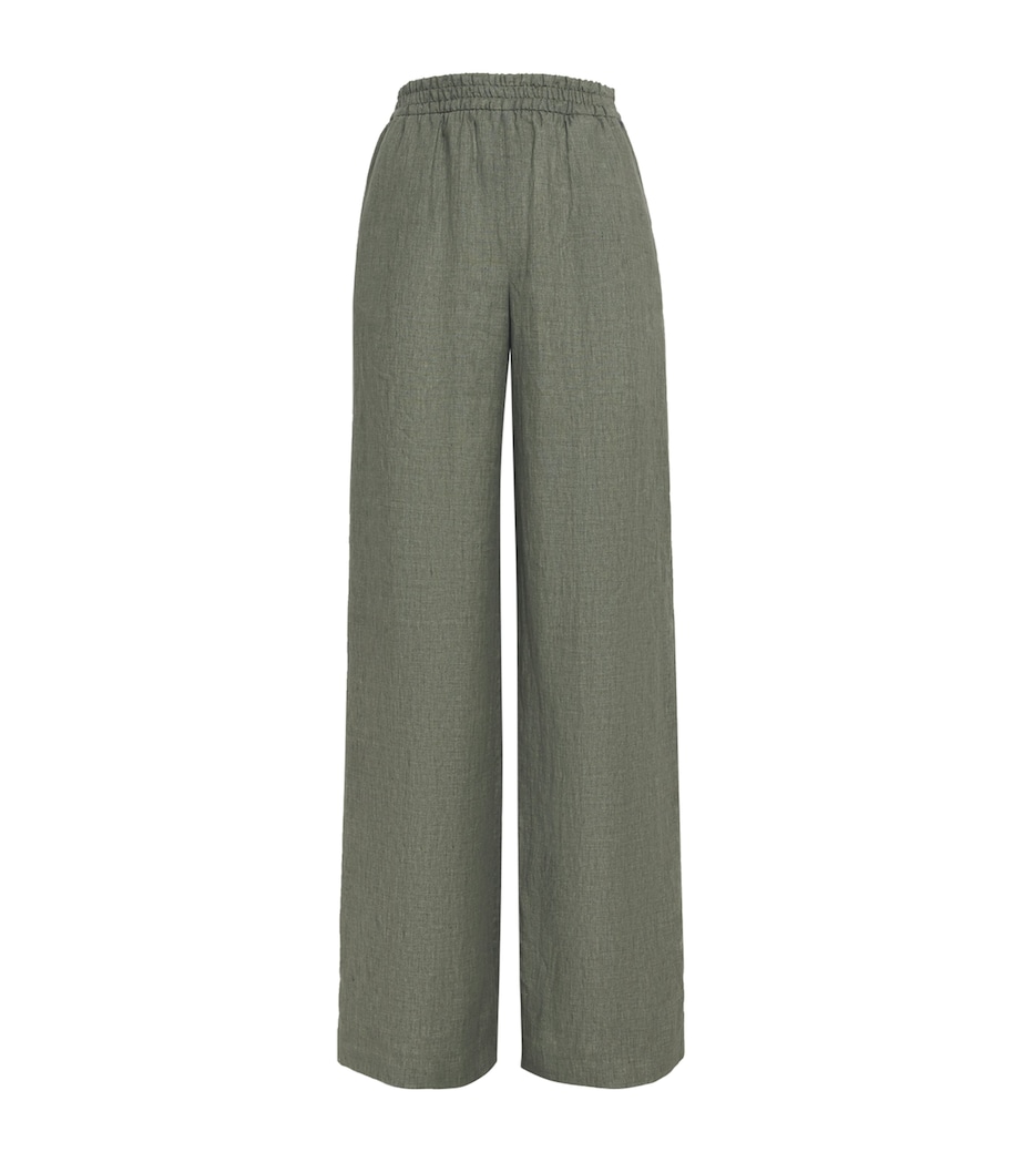 x Harrods Linen Elasticated Palazzo Trousers MILITARY GREEN Image 1