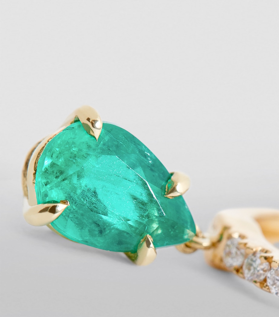 Yellow Gold, Diamond and Emerald Single Huggie Earring YELLOW GOLD Image 6