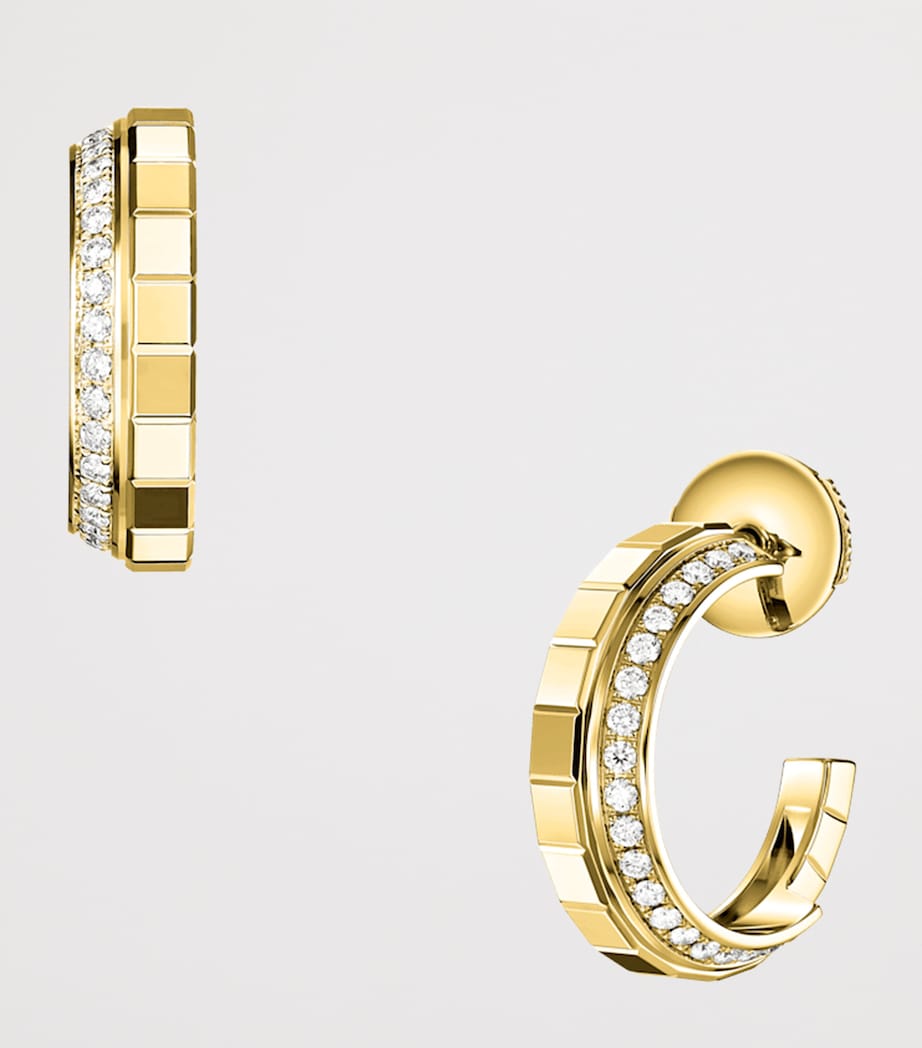 Small Yellow Gold and Diamond Ice Cube Hoop Earrings 18K YELLOW GOLD Image 2