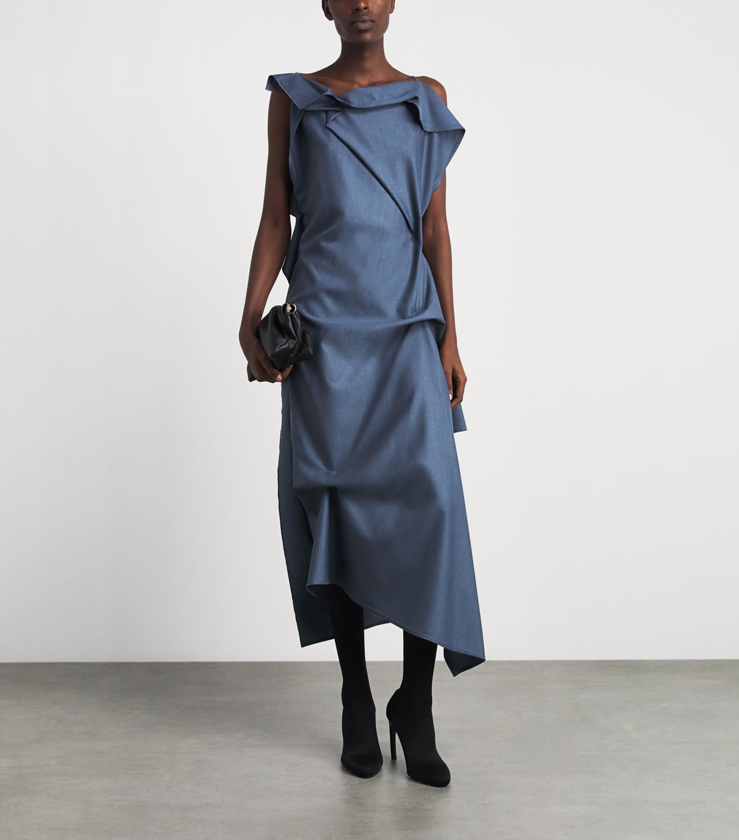 Victoria Beckham Womens Wool Draped Midi Dress Storm Blue Image 2