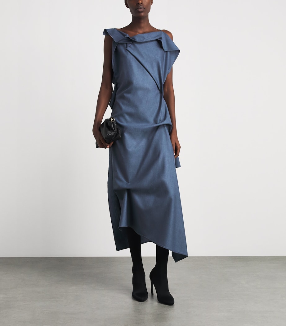 Victoria Beckham Womens Wool Draped Midi Dress Storm Blue Image 2