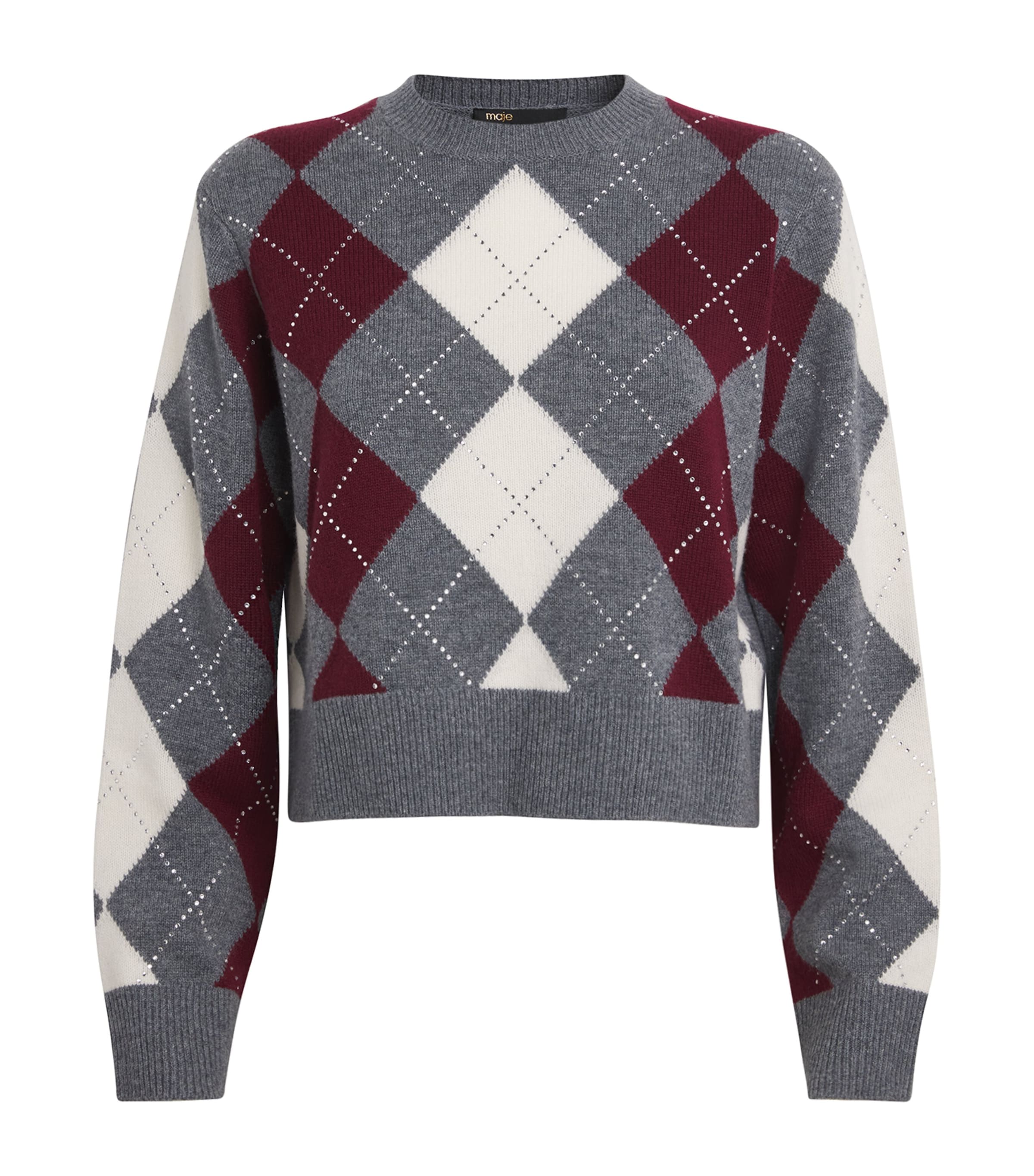 Wool Crystal-Embellished Sweater GRAY / BURGUNDY / Image 1