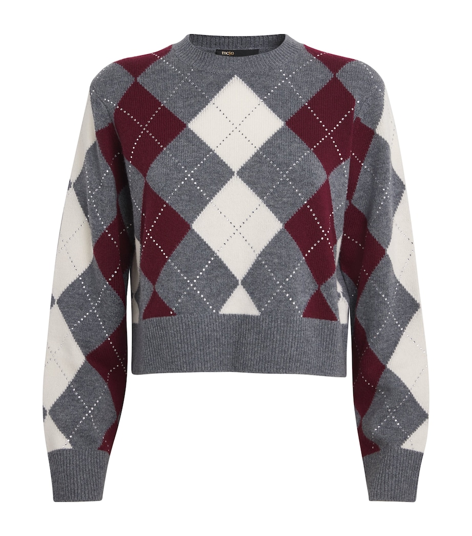 Wool Crystal-Embellished Sweater GRAY / BURGUNDY / Image 1