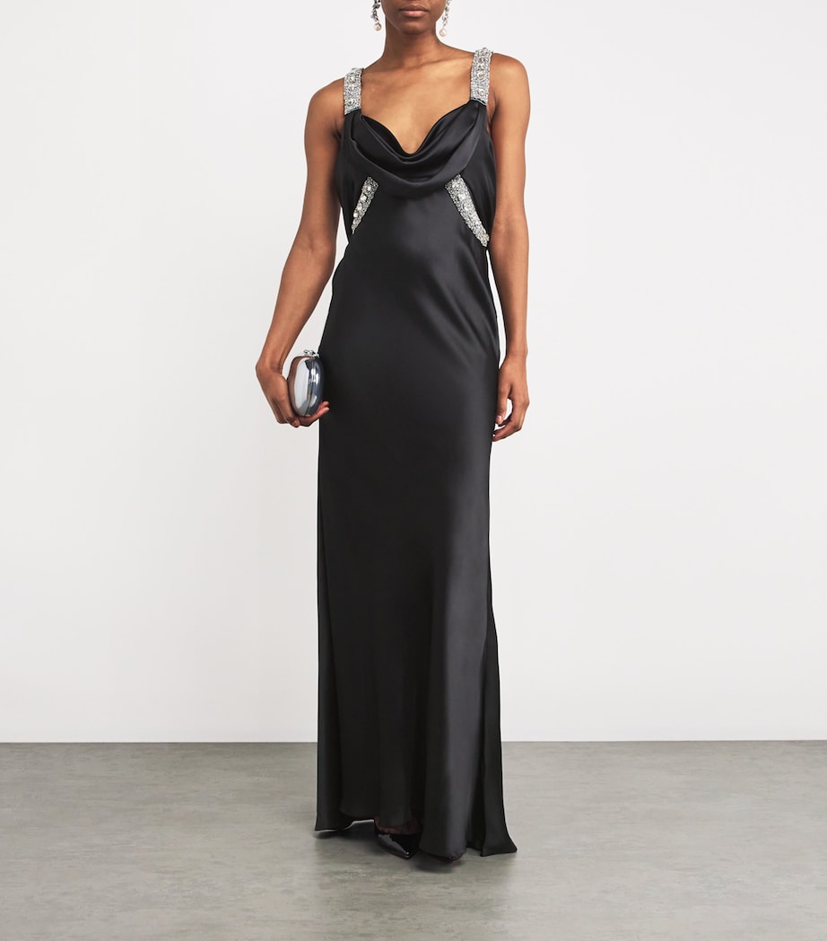 Satin Embellished Draped Gown MS0011 - BLCK / SLVR Image 2